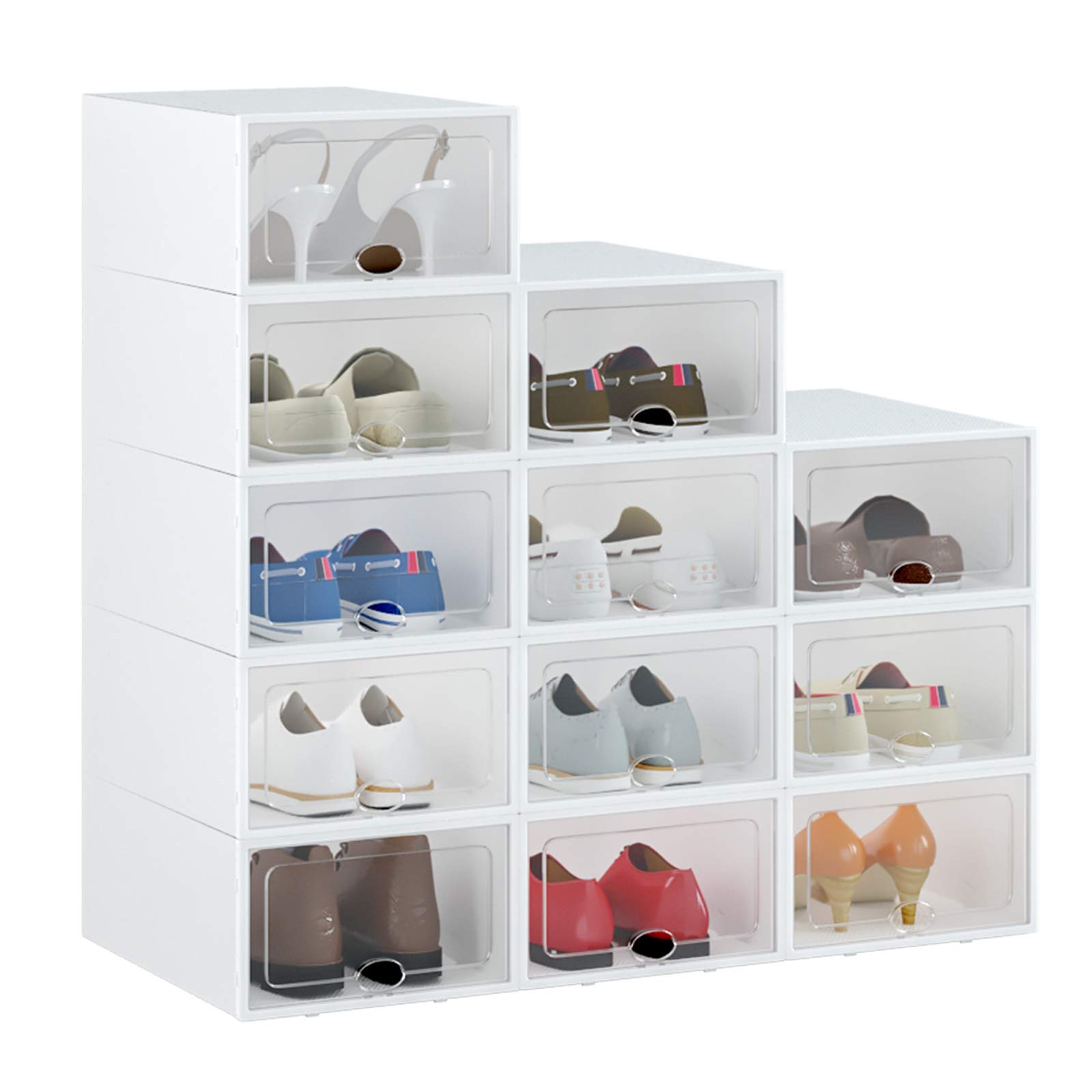 HOMIDEC 12-Pack Clear Plastic Shoe Storage Boxes with Lids - Stackable Shoe Organizer Containers for Men & Women (13” x 9” x 5.5”) - Perfect for Closet, Bedroom, and Entryway Organization
