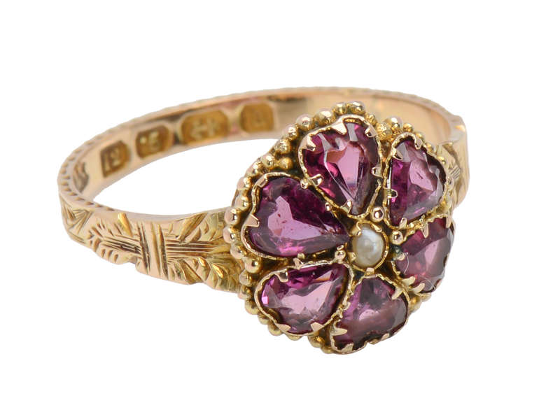 Victorian Almandine Garnet Bloom Ring - Antique 1875 Style Jewelry for Women - Perfect for Weddings, Anniversaries & Vintage Fashion Lovers