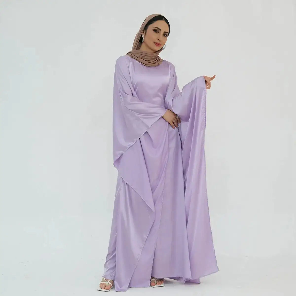 Gleam Satin Batwing Sleeve Women's Farasha Abaya Dress - Elegant Islamic Modest Dress for Prayer, Wedding & Special Occasions