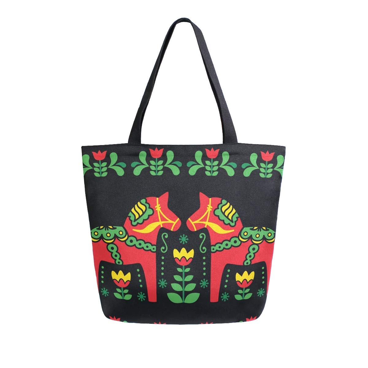 Swedish Dala Canvas Tote Bag - Eco-Friendly Reusable Shopping & Grocery Tote with Shoulder Strap - Perfect for Travel, Beach, Farmers Market & Daily Errands
