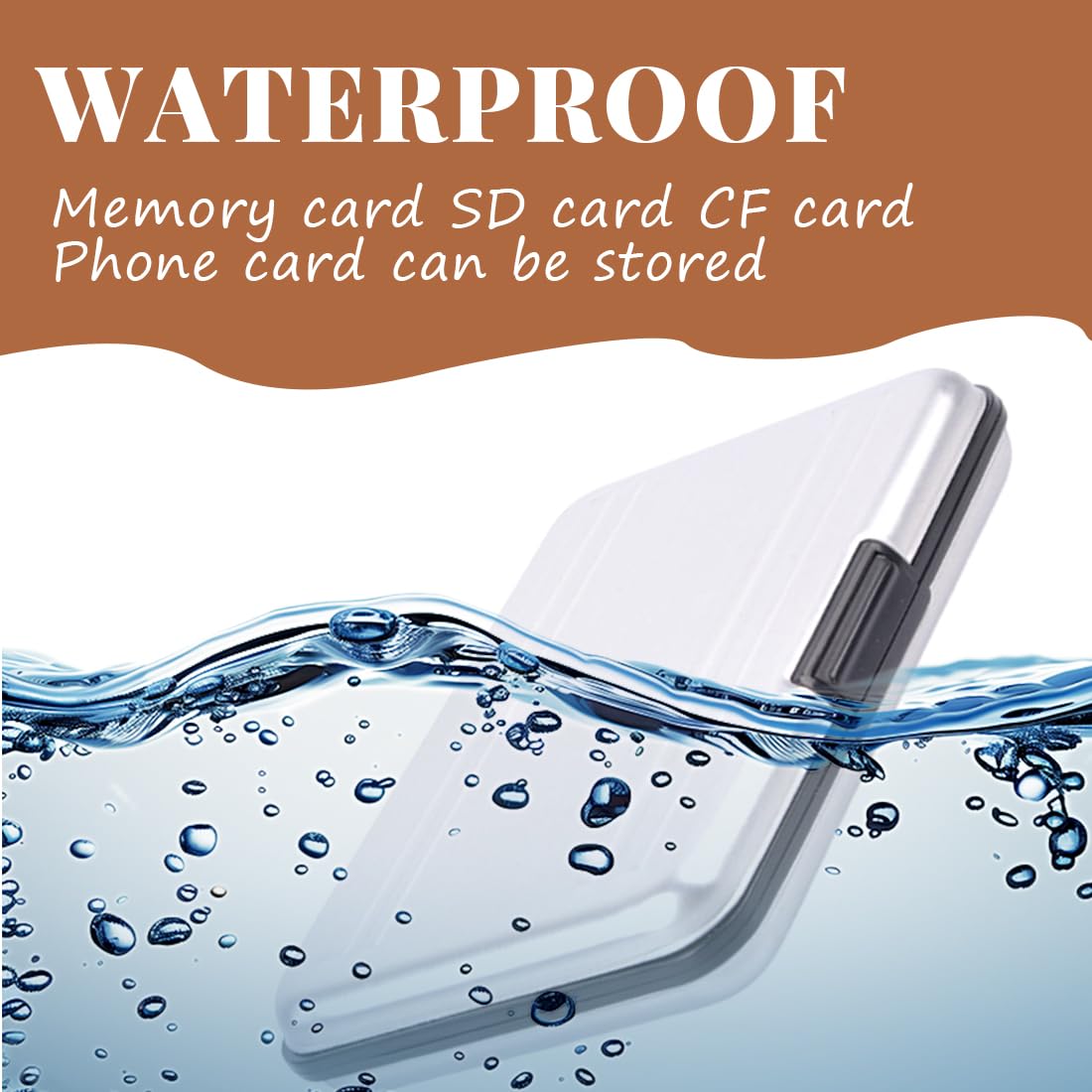 Waterproof SD Card Case Holder for 8 SD & 8 TF Cards - Silver Memory Card Storage Organizer with Protective Carry Bag | Perfect for Photographers, Travelers & Tech Enthusiasts