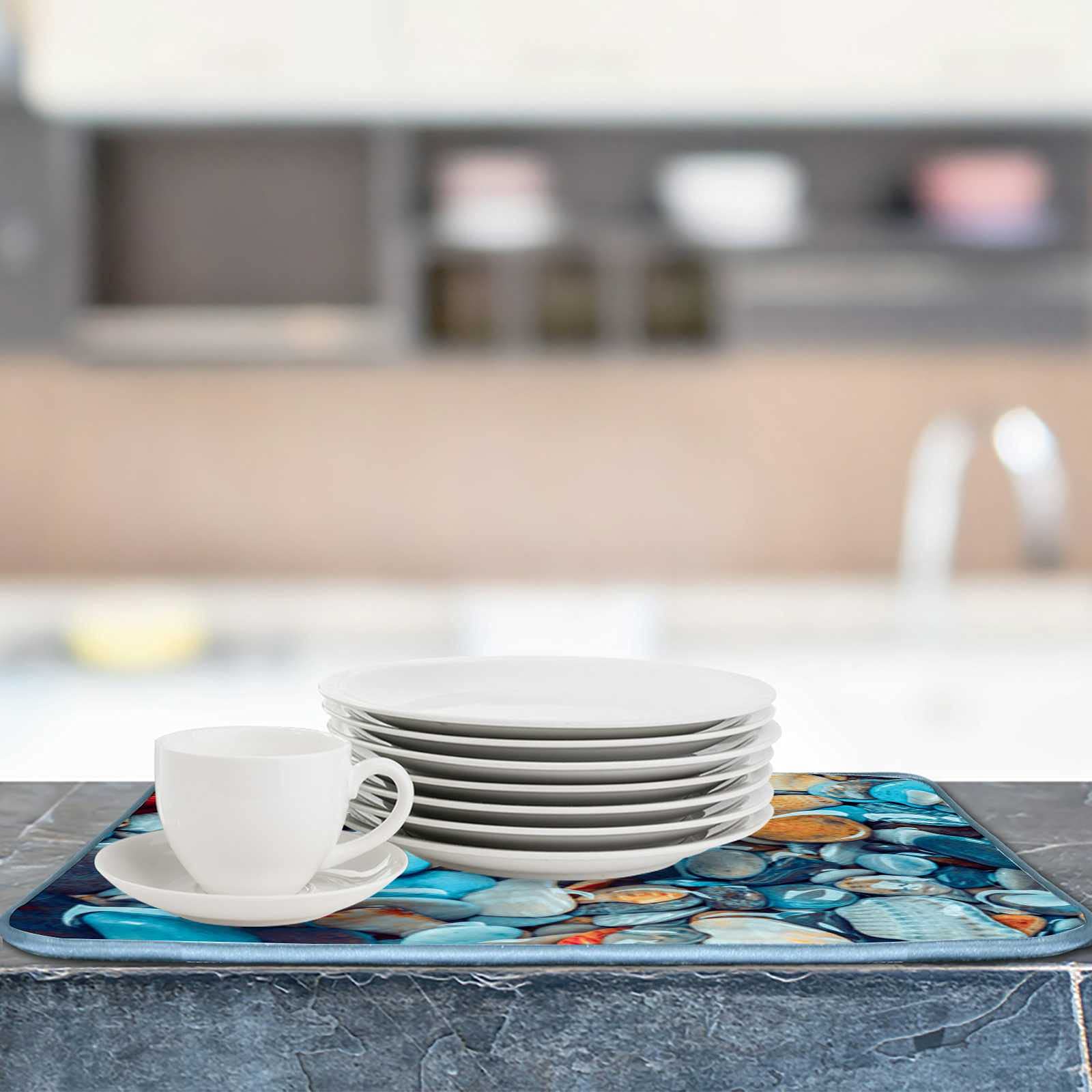 Kuizee Dish Drying Mat - Absorbent Reversible Kitchen Counter Mat (18x24 Inch) for Dishes & Tableware