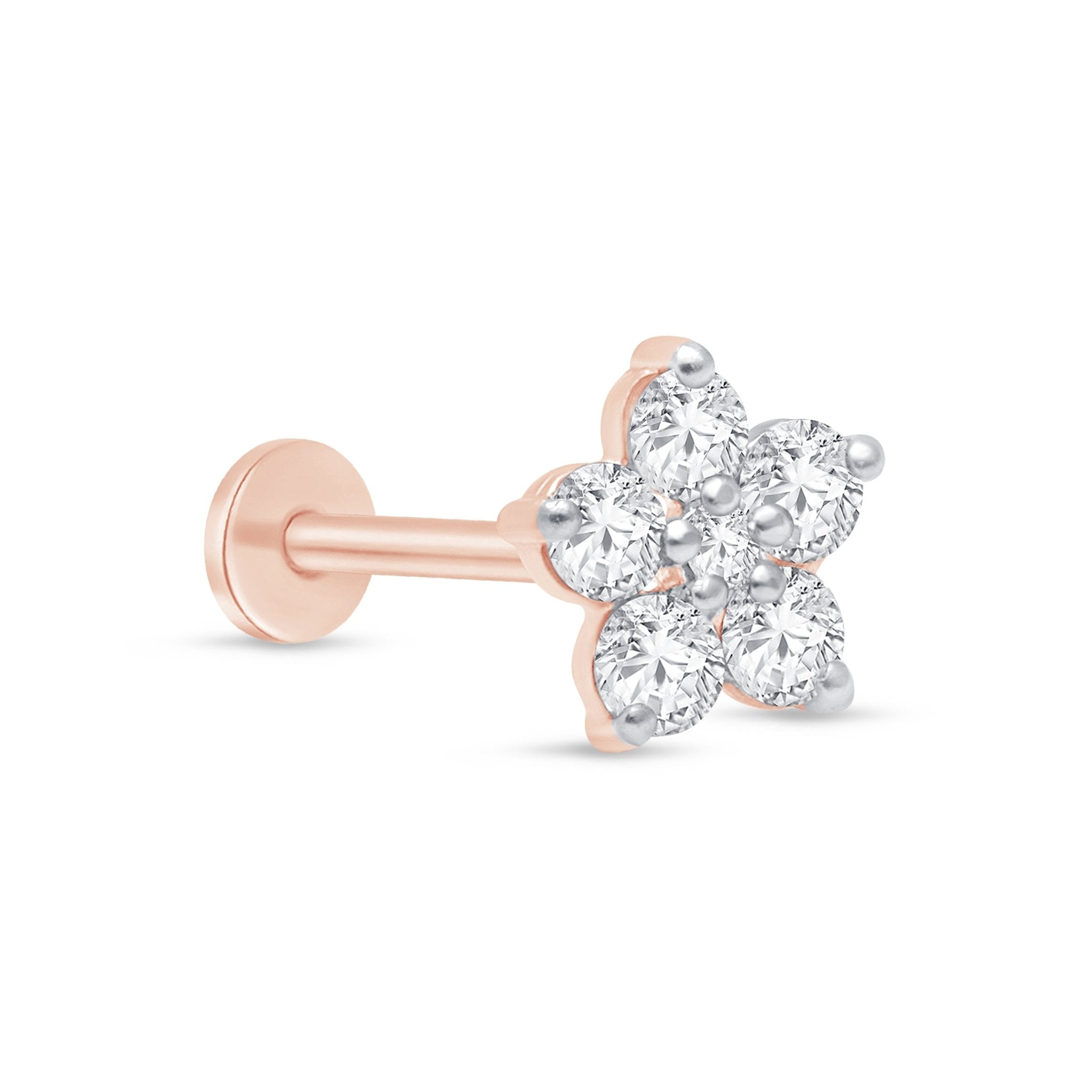 14k Rose Gold Round Diamond Flower Stud Earrings for Women - Perfect for Weddings, Parties & Everyday Elegance