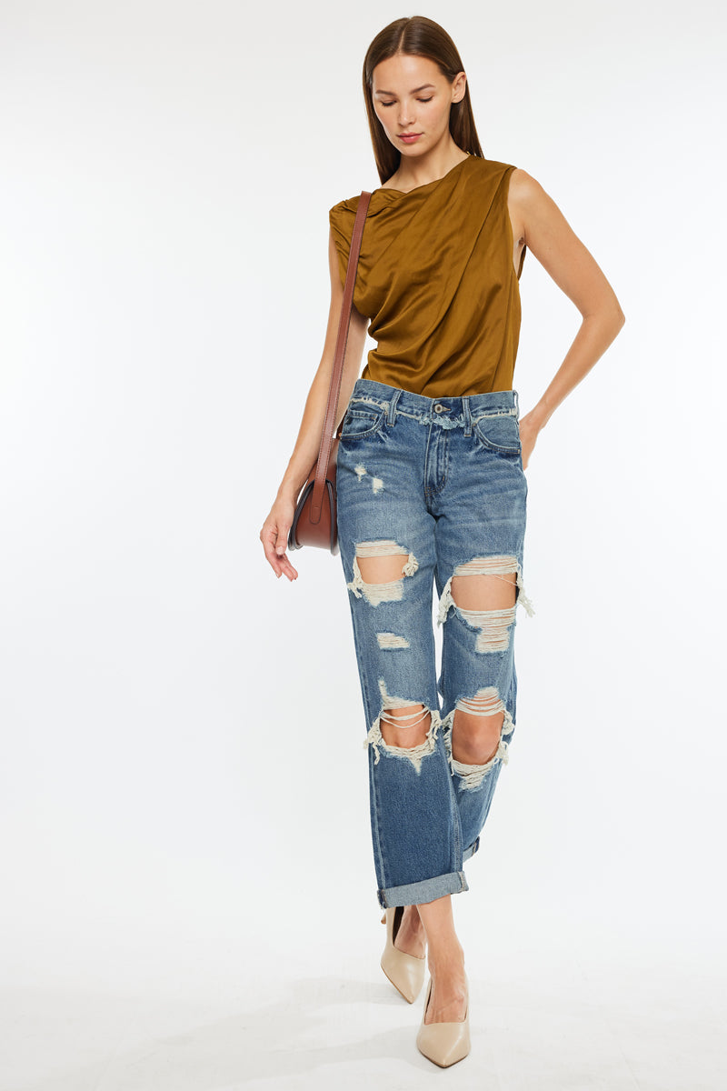 Janelle Mid Rise Boyfriend Jeans - Women's Relaxed Fit Denim Pants for Casual Wear | Perfect for Everyday Outfits, Weekend Errands & Coffee Dates