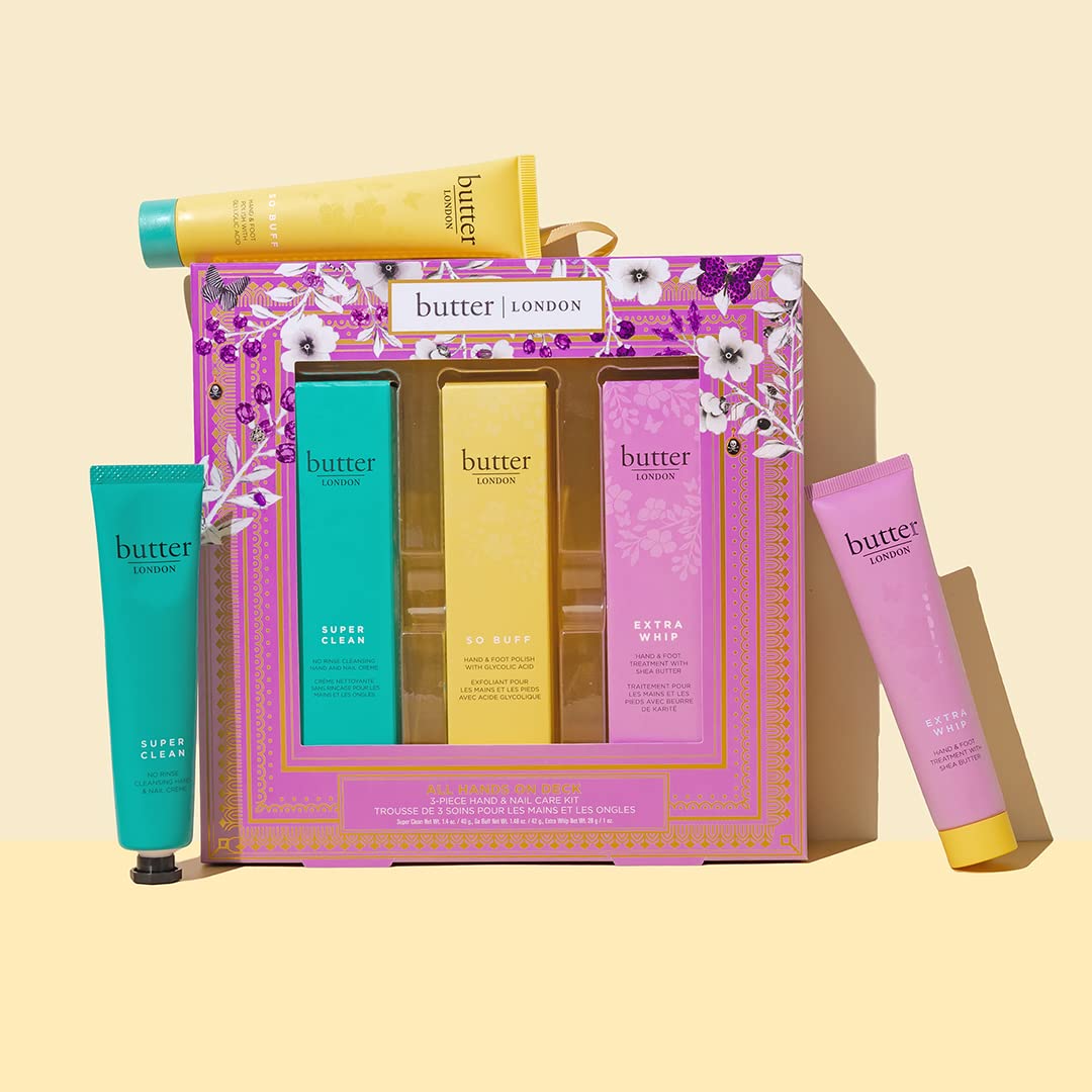 Butter London All Hands on Deck 3-Piece Hand & Nail Care Kit - Moisturizing & Restoring Vegan Manicure Set - Cruelty-Free, Paraben-Free Hand Care for At-Home Spa & Self-Care