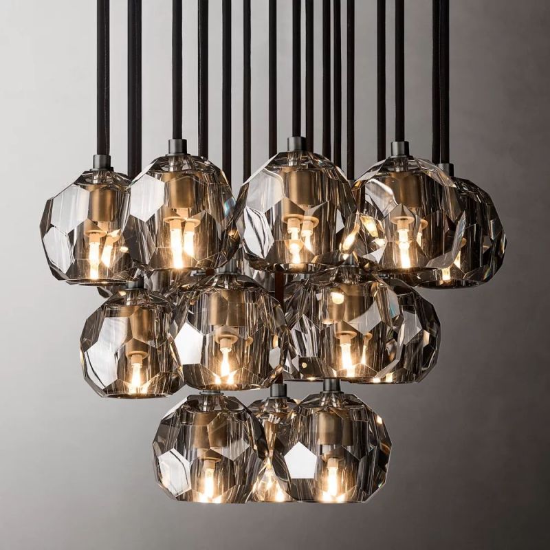 Crystal Ball Cluster Round Chandelier - 19 Lights Modern Ceiling Fixture for Dining Room, Living Room, Bedroom, and Entryway