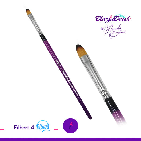 Blazin Brush Filbert 4 - Professional Artist Paint Brush for Oil & Acrylic Painting - Perfect for Canvas, Wood & Fabric Art Projects