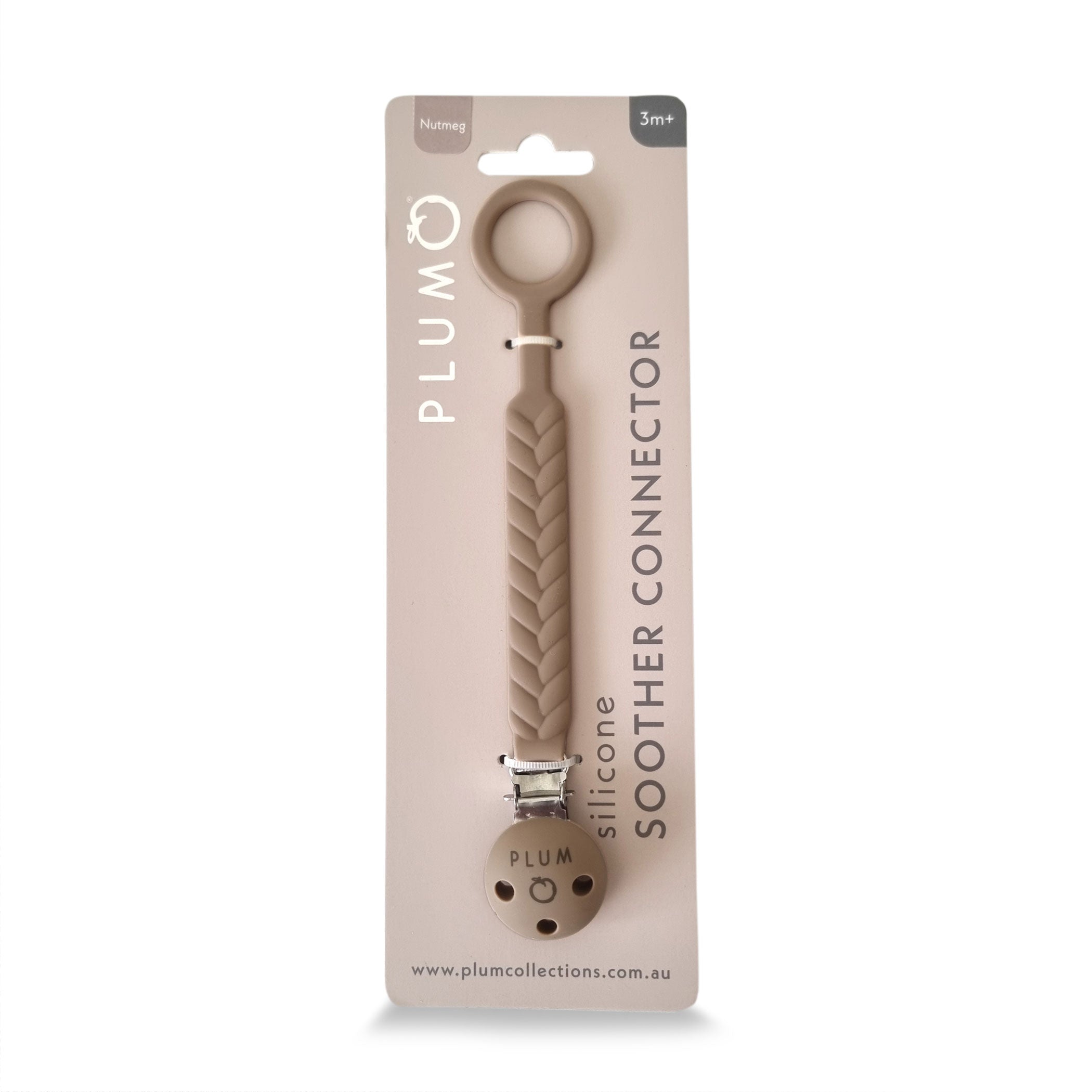 PLUM Silicone Soother Connector - Nutmeg Color | Baby Pacifier Holder Clip for Strollers, Car Seats & Outings | BPA-Free Teething Toy Accessory