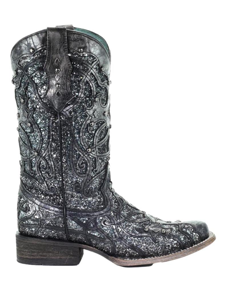 Women's Corral C3404 Glitter Square Toe Casual Boots - Mid Calf Western Boots with 1-2