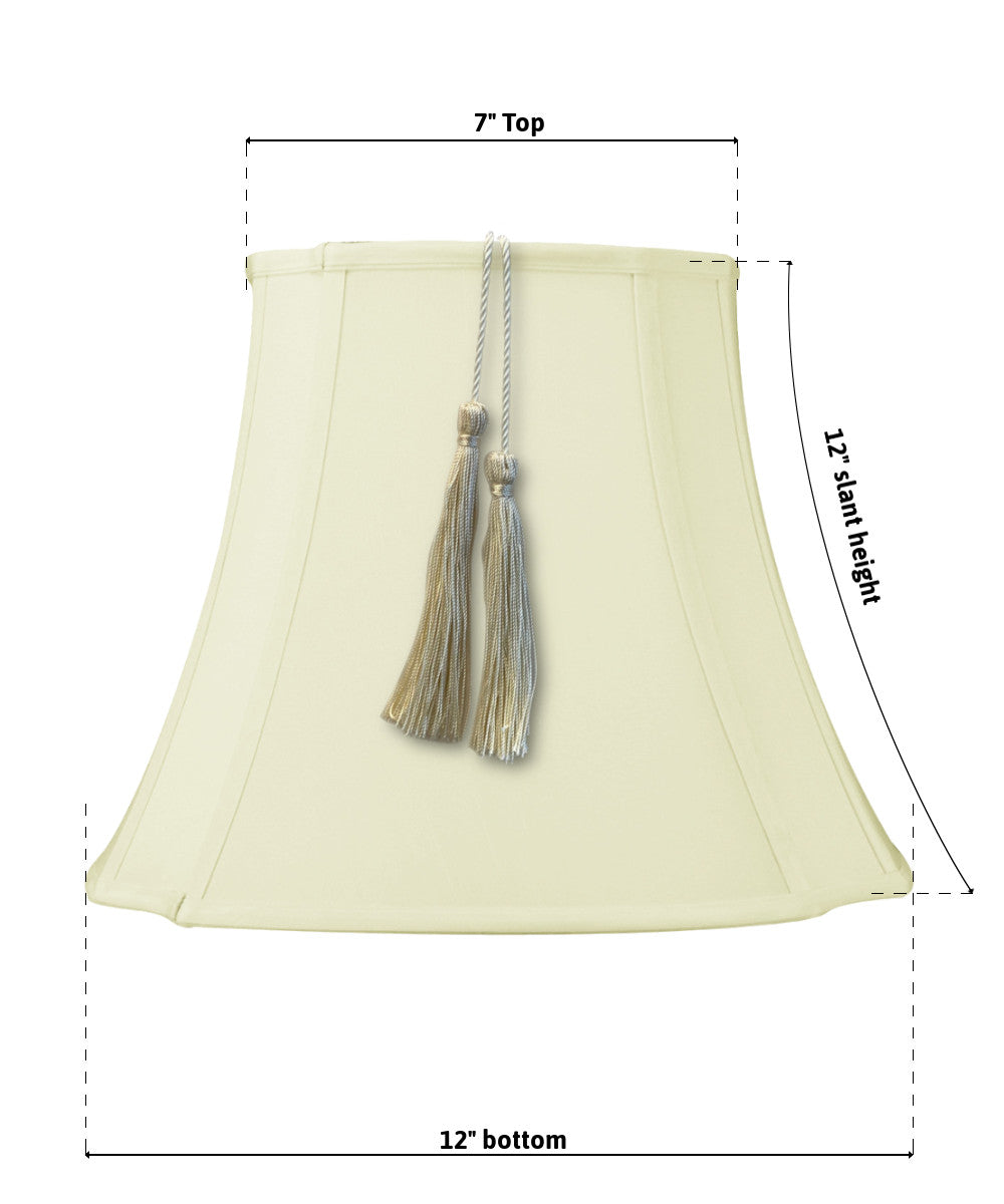 12W x 12H French Oval Piped Shantung Lamp Shade with Tassel in Eggshell - Perfect for Bedroom, Living Room & Dining Room Lighting Decor
