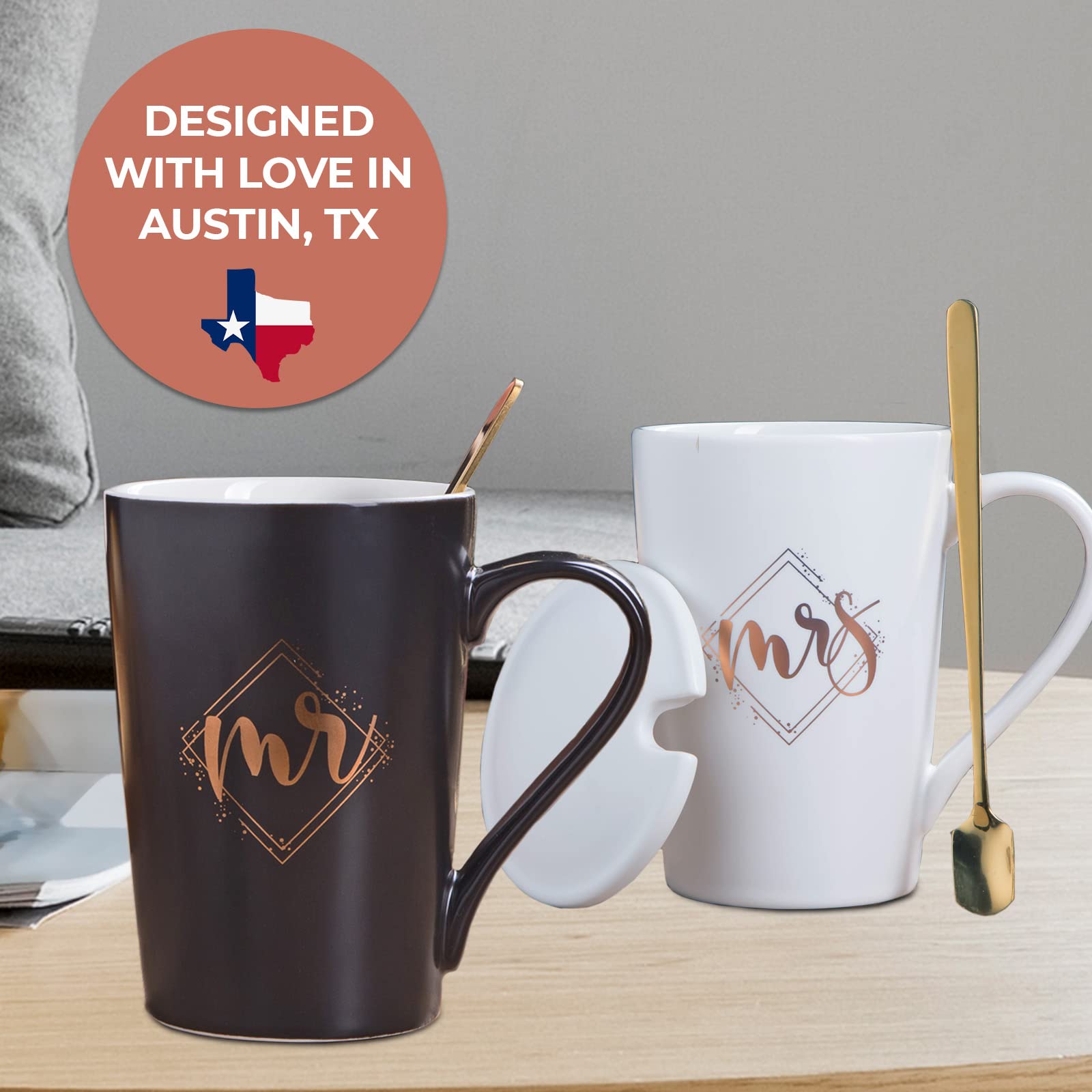 KEDRIAN Mr and Mrs Coffee Mug Set - Best Wedding Gift for Couples, Newlyweds & Anniversaries - His and Her Matching Mugs for Engagement, Marriage & Romantic Occasions - Perfect for Morning Coffee, Anniversary Celebrations & Couple Gift Ideas