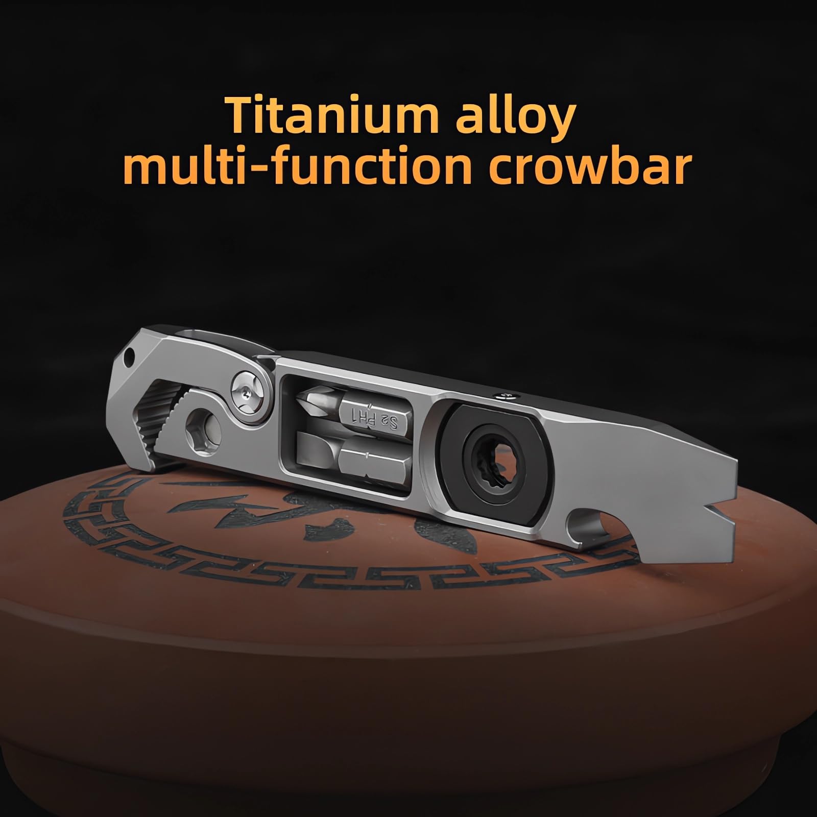 Premium Titanium Pry Bar Multi-Tool - EDC Pocket Tool with Bottle Opener, Wrench, Ratchet Screwdriver & Nail Puller | Compact Crowbar for Camping, Hiking, Survival & Everyday Carry