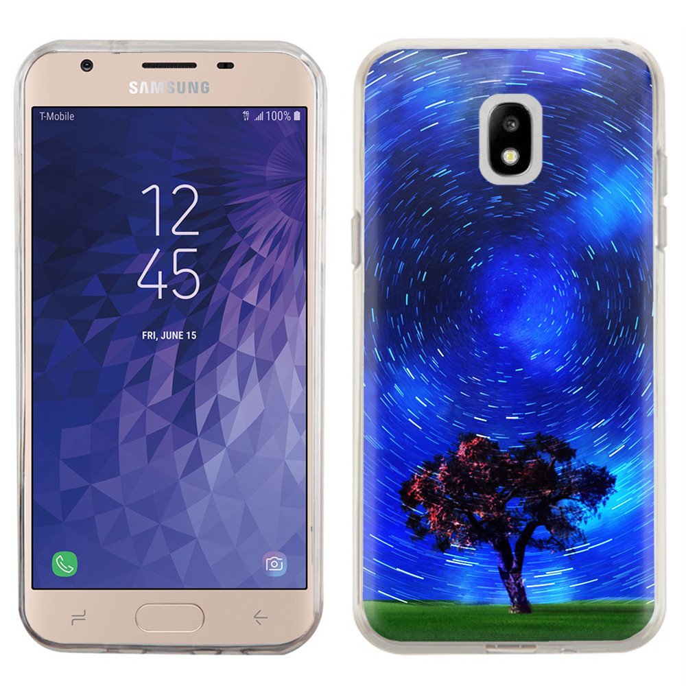 Samsung Galaxy J3 Orbit Case - OneToughShield TPU Gel Protective Slim-Fit Phone Cover with Star Trails Tree Design | Durable Shockproof Case for Everyday Use & Outdoor Activities
