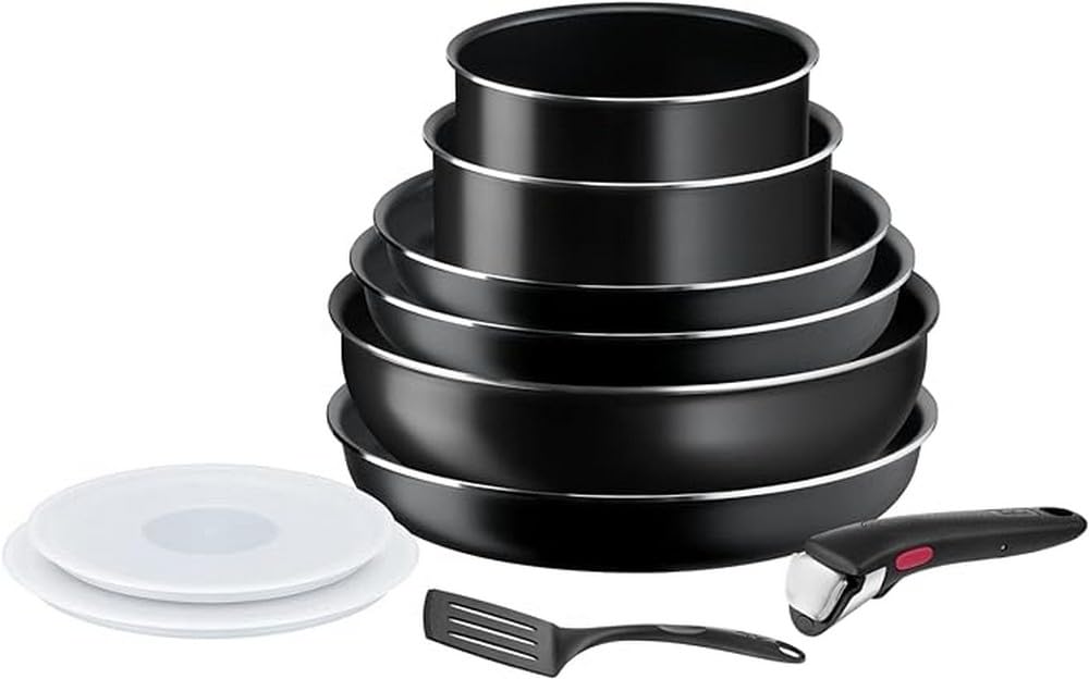 Tefal Ingenio Non-Stick Cookware Set - 10-Piece Stackable Pots & Pans with Lids & Removable Handle, Dishwasher Safe, Induction Compatible (Excluding Wok), Made in France - Perfect for Small Kitchens & Everyday Cooking