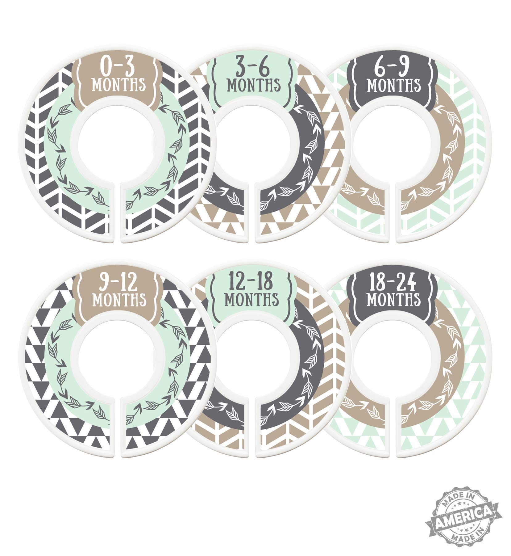Baby Closet Organizers & Size Dividers - Woodland Arrows Nordic Boho Style Neutral Nursery Clothes Organizer for Boys & Girls (Tan, Mint) - Perfect for Nursery Organization & Baby Wardrobe Storage
