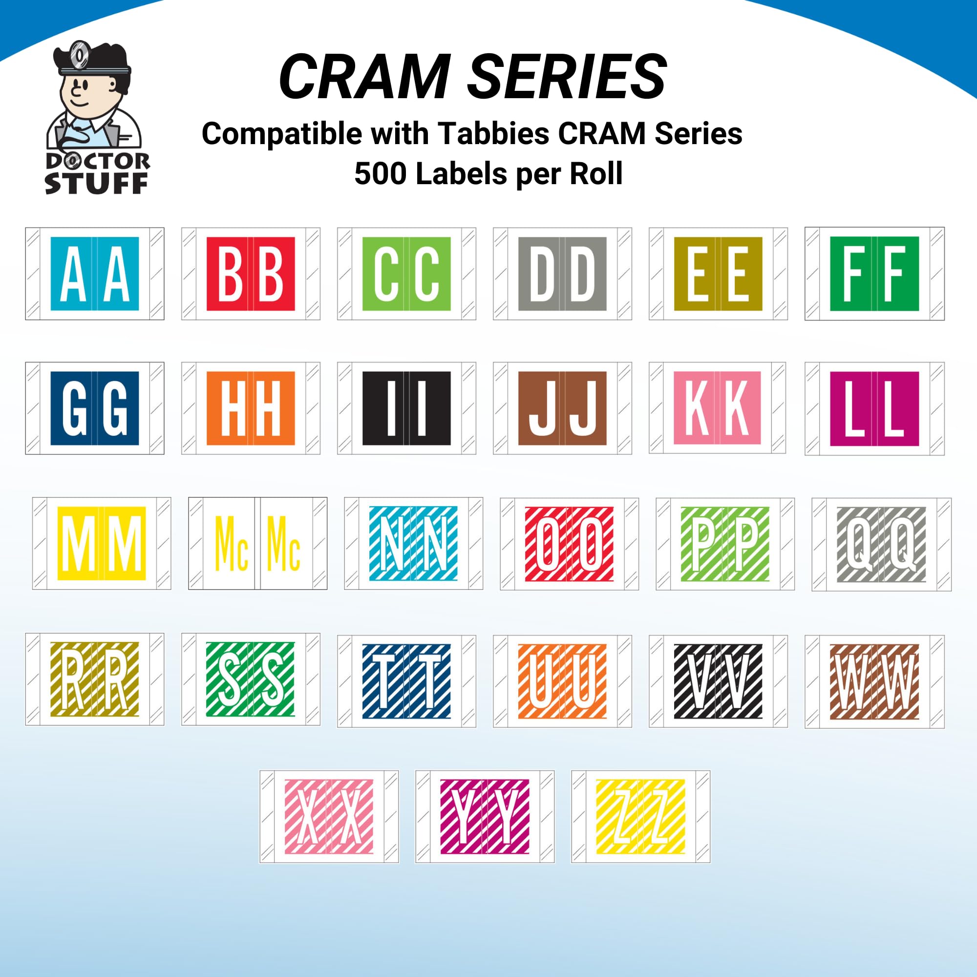 Doctor Stuff - Alphabet File Folder Labels A-Z Complete Set with Mc, 27 Rolls (500 Labels/Roll) - 1