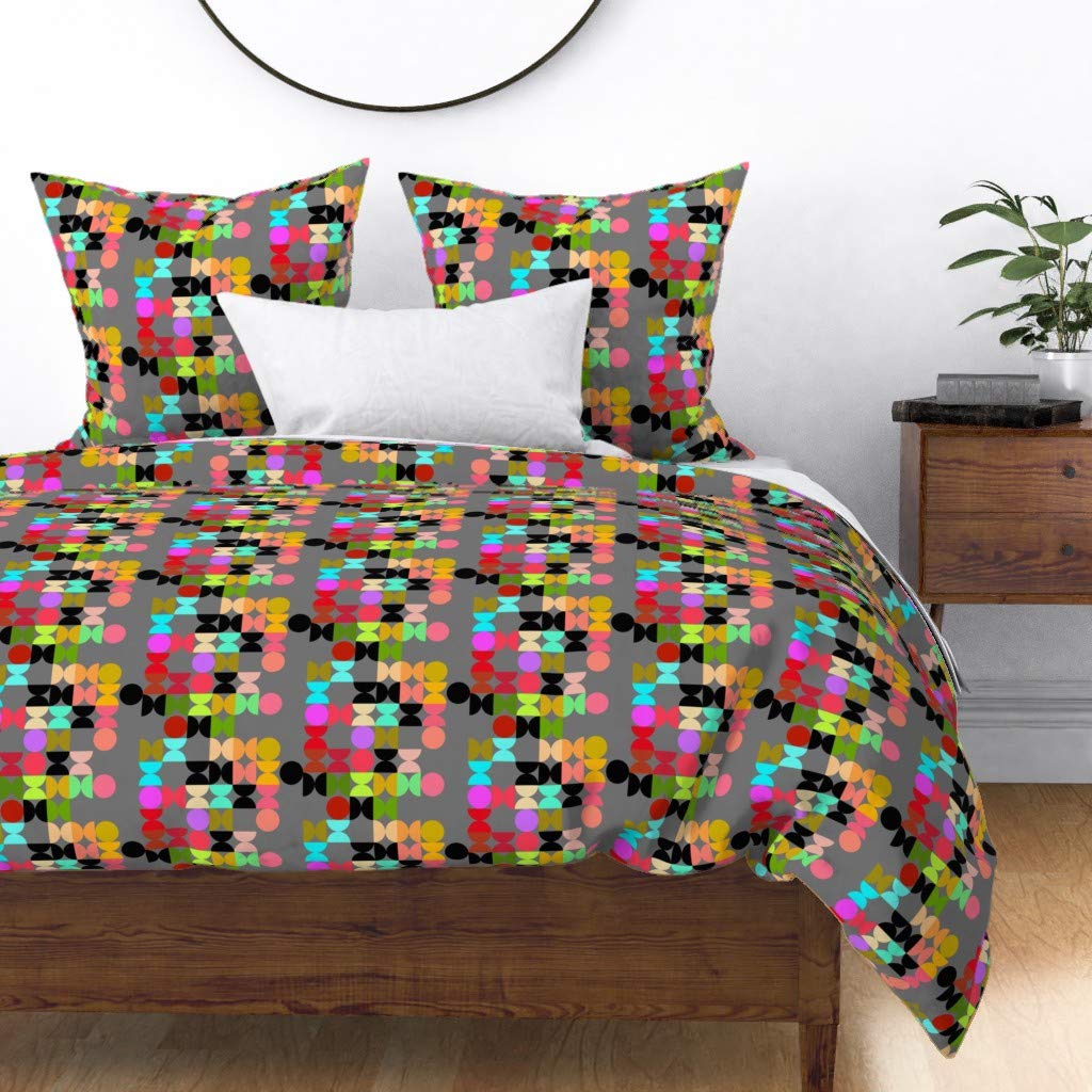 Stylish Cotton Sateen Duvet Cover Full/Queen Size - Modern Geometric Coral Flamingo Green Pink Print Bedding Set | Perfect for Guest Rooms, Master Bedrooms & Bohemian Home Decor