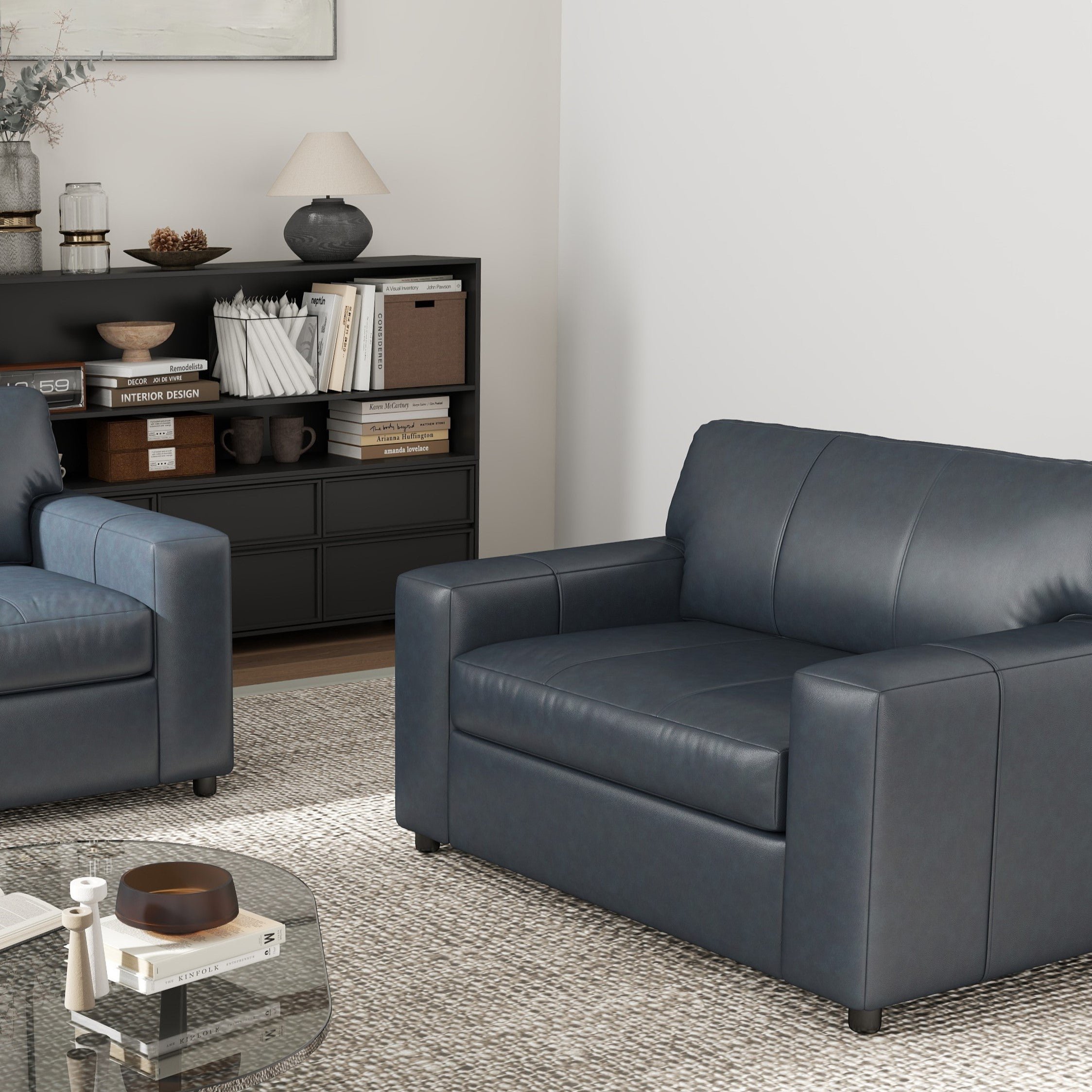 Roundhill Furniture Sakan Genuine Leather Upholstered Cutler Lounge Chair - Modern Living Room Accent Chair for Home Office & Reading Nook