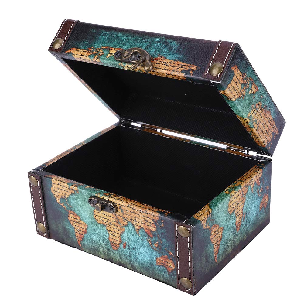 European Style Wooden Jewelry Organizer Box - Decorative Storage Display Case for Women & Girls (Green Map & Blue) - Perfect for Bedroom, Vanity & Gift Giving