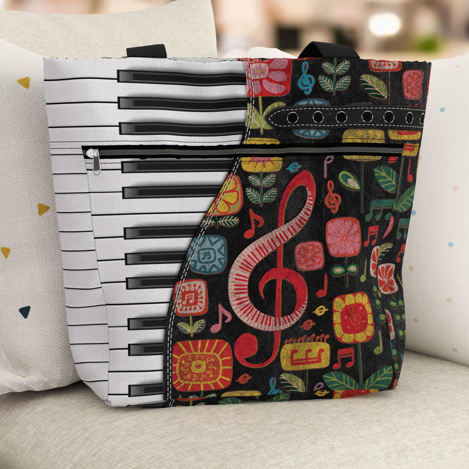 84Hoods Stylish Large Tote Bag for Women - Spacious Shoulder Bag with Multiple Pockets & Secure Zipper Closure - Perfect Work Bag, Piano Teacher Gift & Music Lover Accessory - Ideal for Office Commute, Music Lessons & Everyday Use