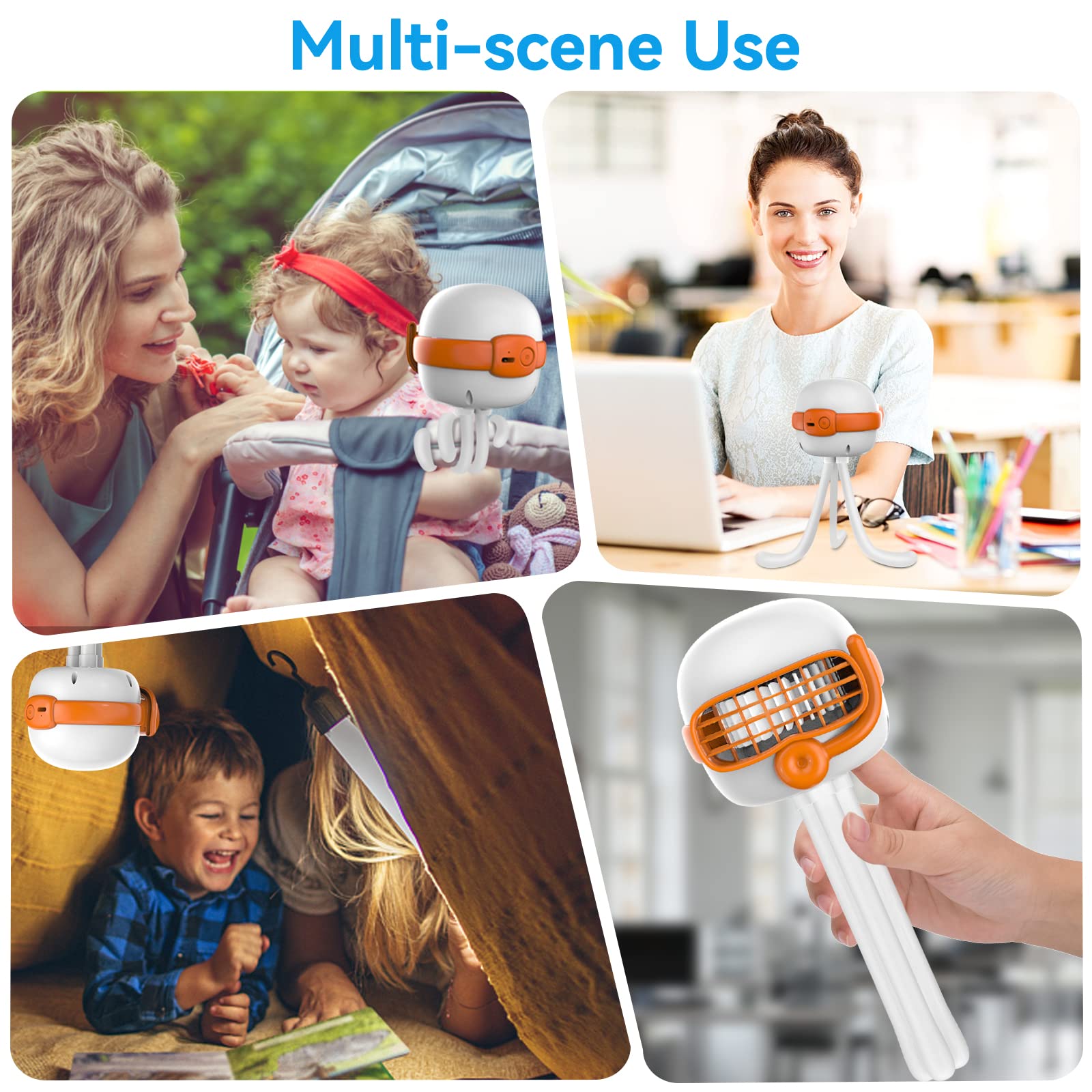 Cadrim Battery Operated Clip-On Stroller Fan for Baby - 3 Speed Adjustable Portable Fan with Flexible Tripod, Handheld Personal Cooling Fan for Car Seat, Crib, Camping, Treadmill & Outdoor Activities - Perfect for Strollers, Baby Carriers and Nursery Rooms