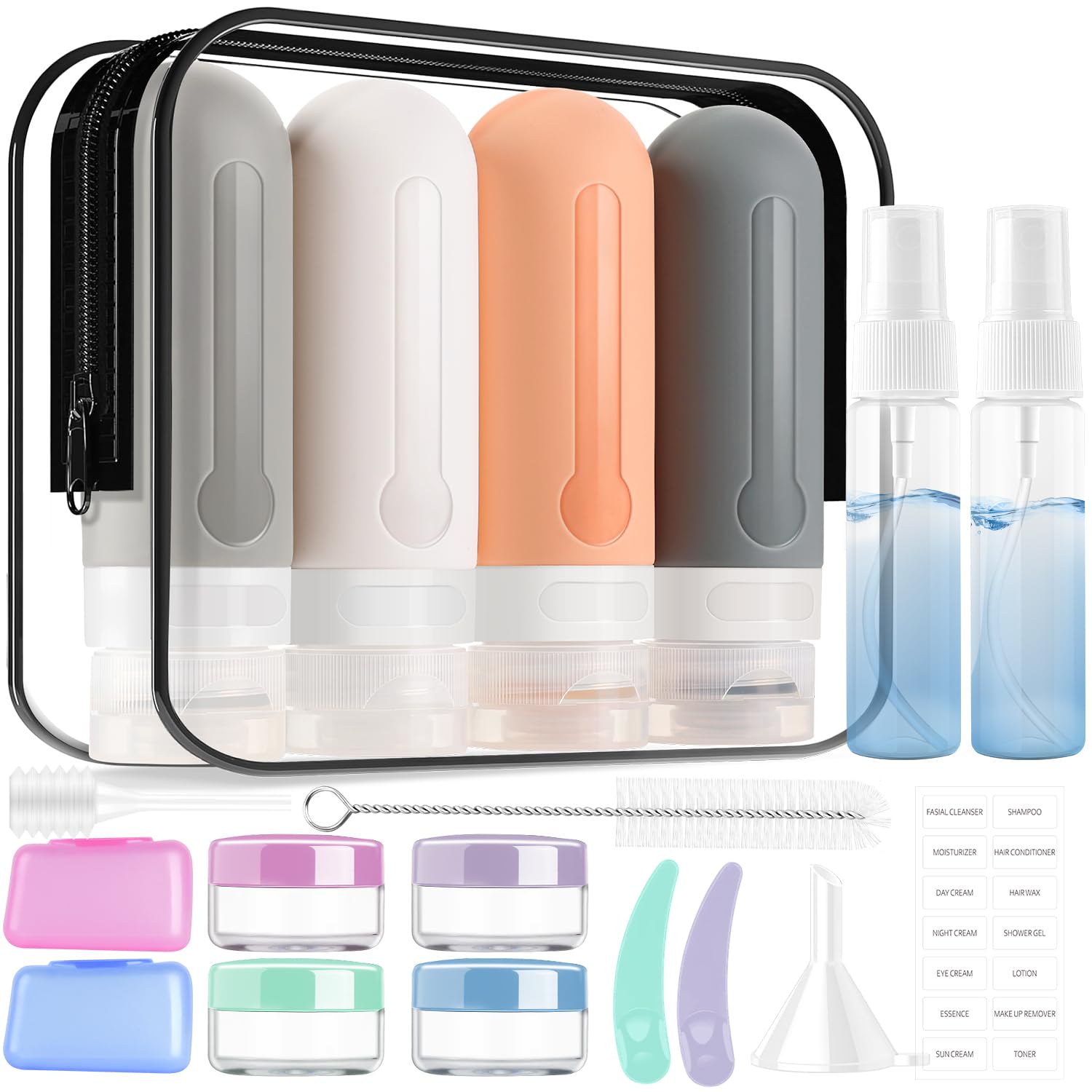 19 Pack Leak Proof Silicone Travel Bottles Set - TSA Approved Toiletry Containers for Shampoo, Conditioner & Cosmetics | Portable Travel Accessories with Toiletry Bag | Perfect for Air Travel, Gym & Vacation Essentials