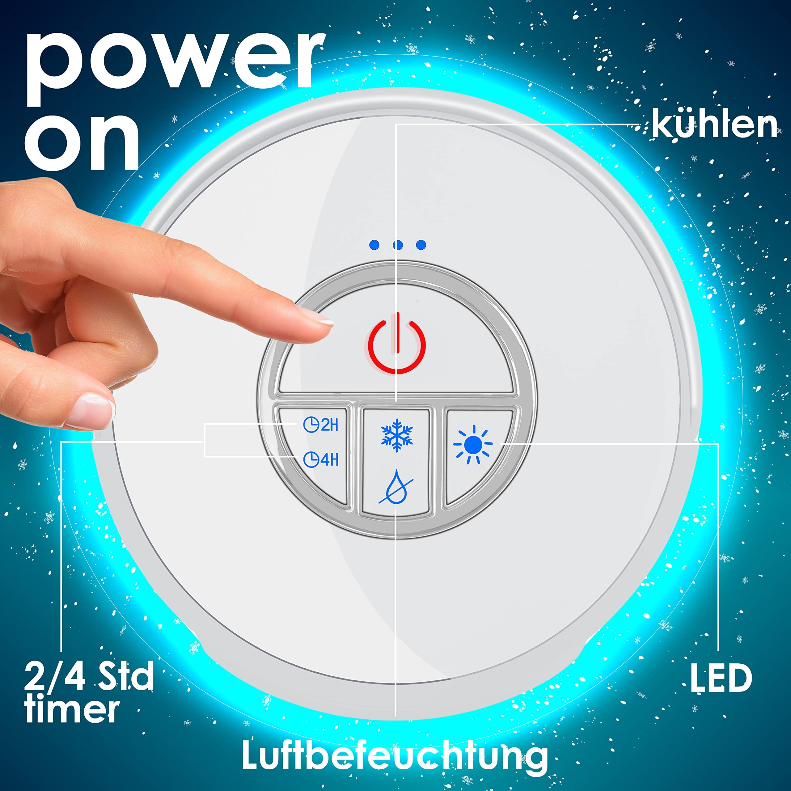 KESSER® Portable 4-in-1 Mini Air Conditioner with LED Lights, Fan, Water Tank & Timer - 3 Speed Levels, Ionizer Humidifier, Compact Personal Cooler (White) - Perfect for Bedroom, Office & Small Spaces