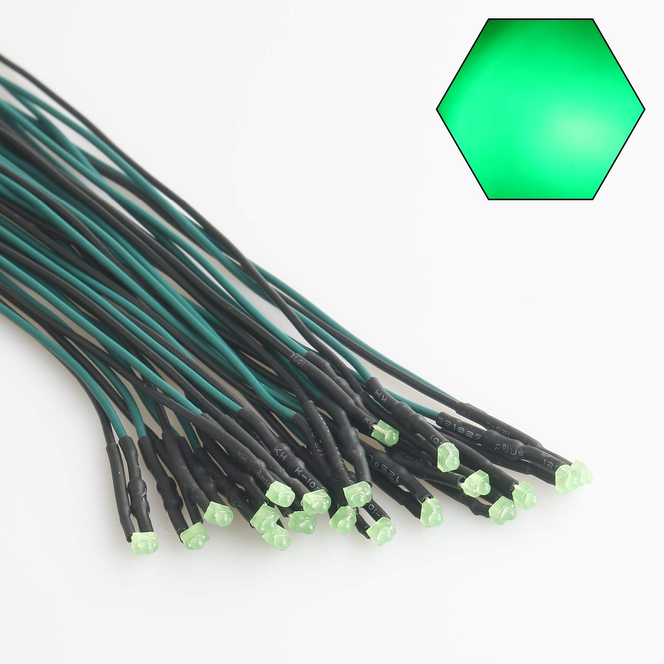 50pcs 12V 1.8mm Green LED Lights - Pre-Wired 7.9 Inch Diffused Lens DC 12v LED Diodes for DIY Electronics, Automotive Lighting, and Home Decoration Projects