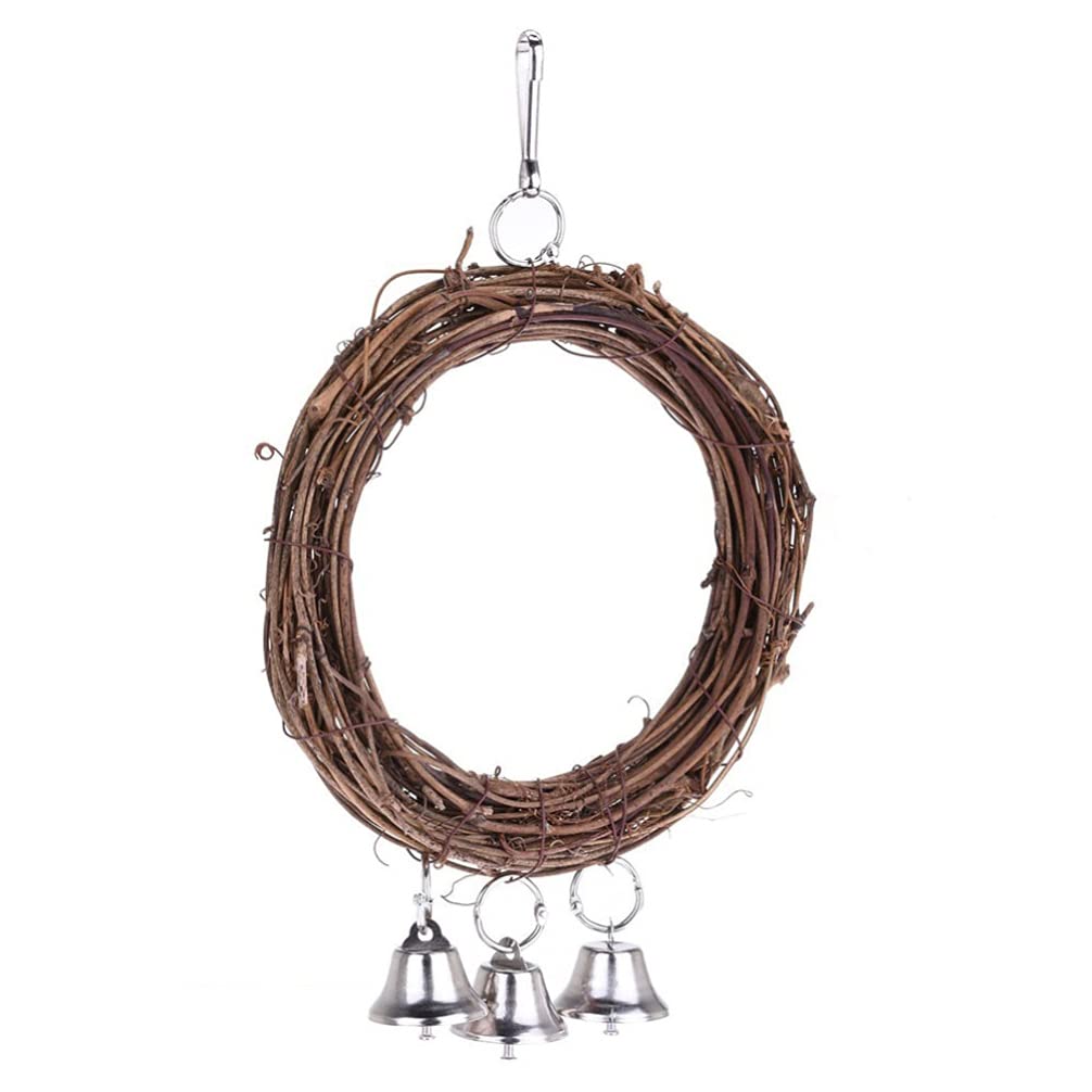 Balacoo Natural Grapevine Wreath Bird Toy - Hanging Chew Toy with Bell for Parrots, Cockatiels & Small Birds | Cage Perch, Swing & Foraging Activity | Safe Rattan Birdseed Wreath for Play & Exercise