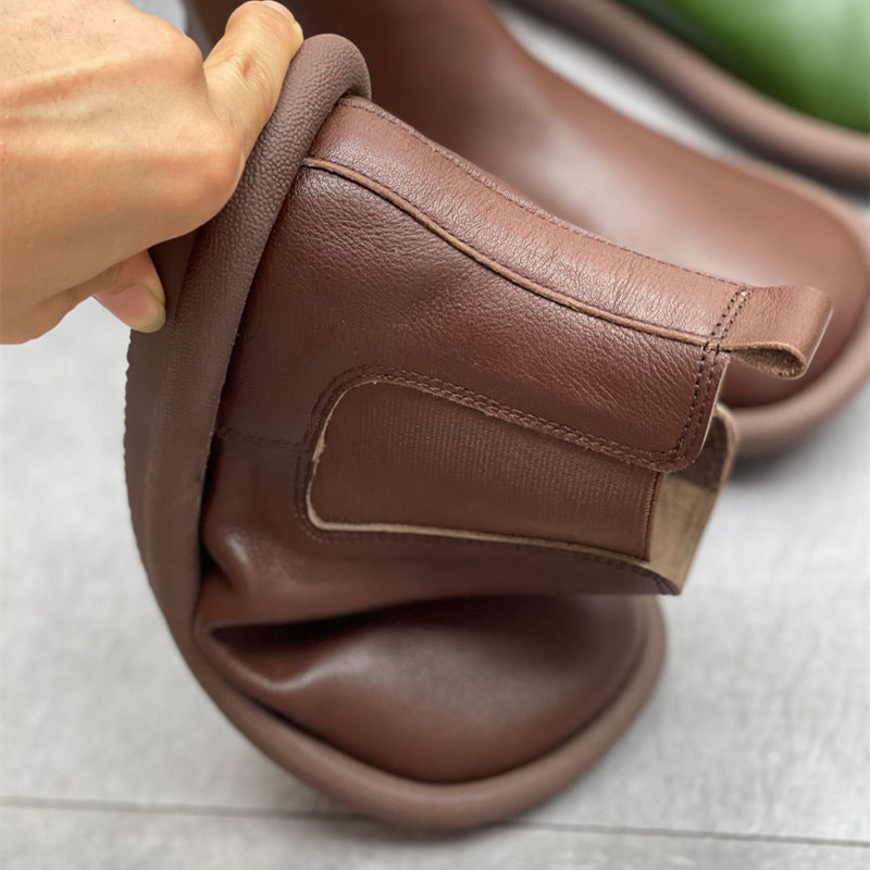 Women's Genuine Leather Flat Ankle Boots - Comfortable Casual Martin Boots for Fall & Winter - Perfect for Daily Wear, Office & Outdoor Activities
