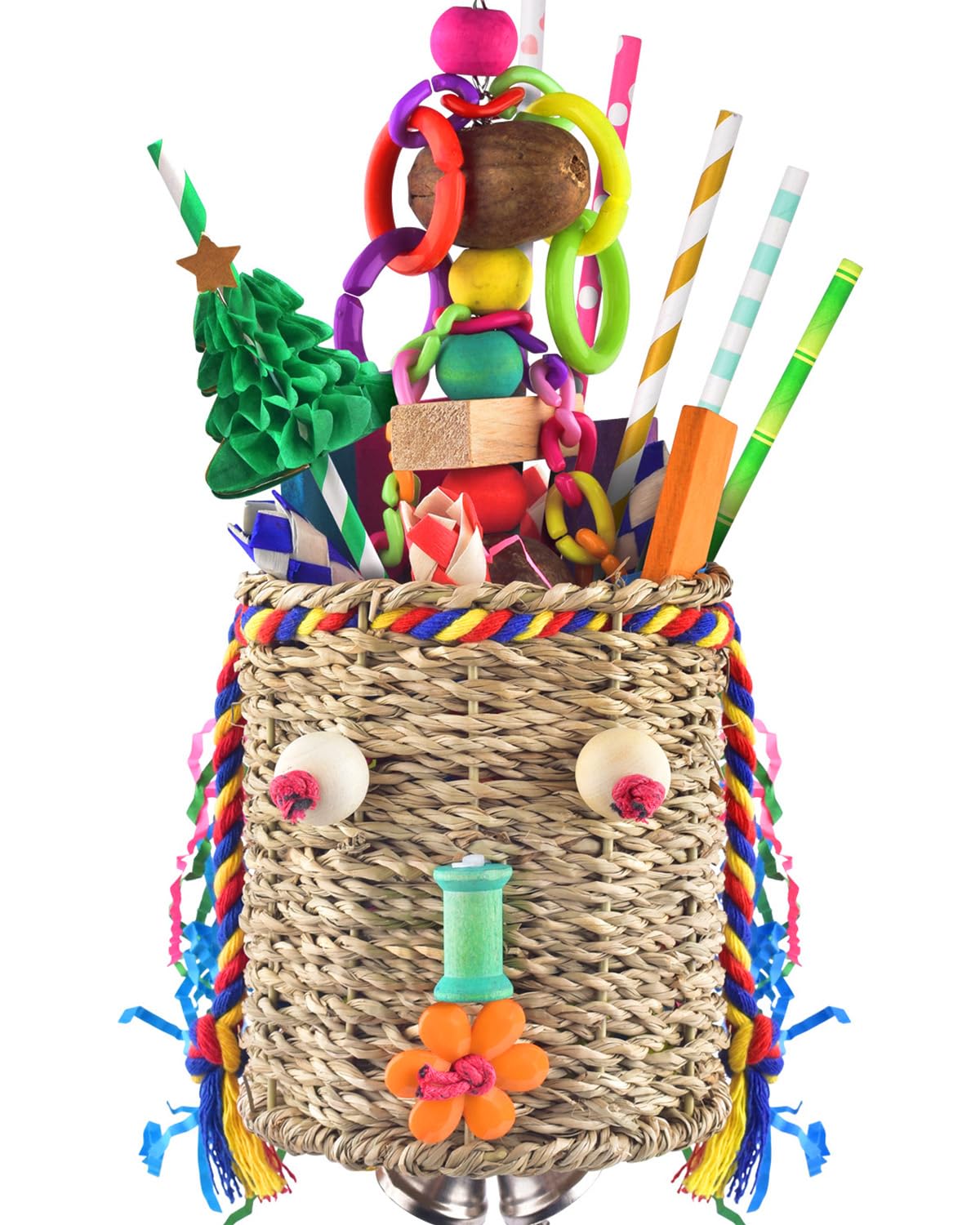 KATUMO Bird Toys for Parakeets, Cockatiels & Conures - Natural Grass Foraging & Shredding Basket - Small & Medium Bird Cage Toys - Perfect for Mental Stimulation & Playtime