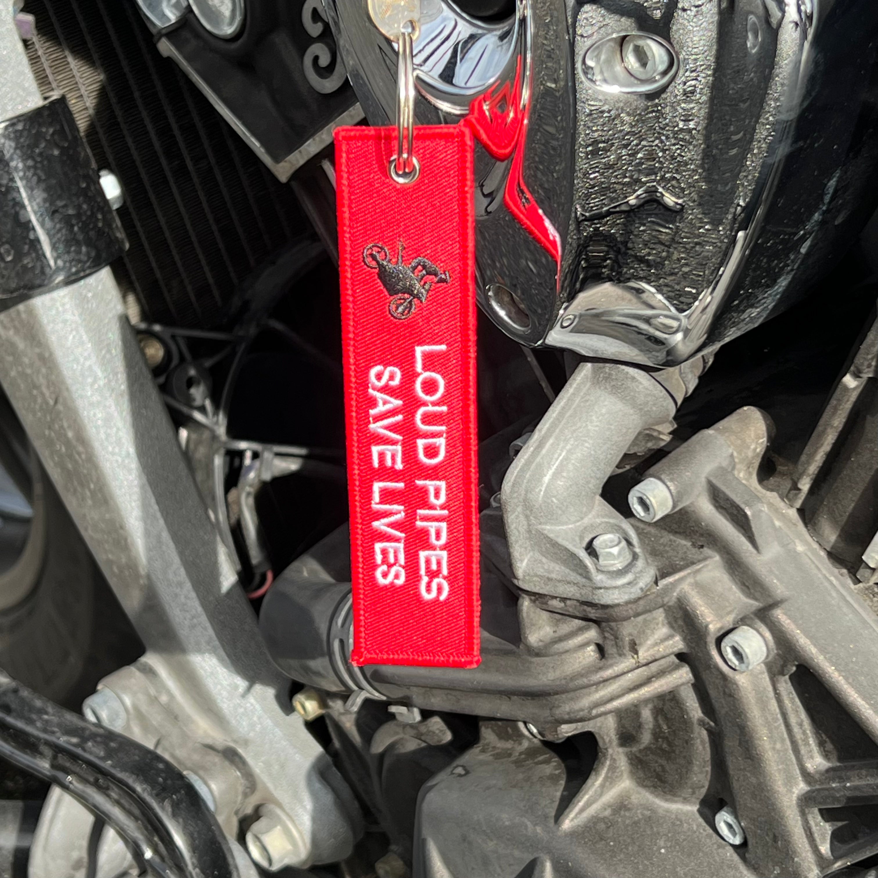 Motorcycle Keychain - Loud Pipes Save Lives Red Wheelie Key Ring for Bikers - Perfect for Motorcycle Enthusiasts & Gift Ideas