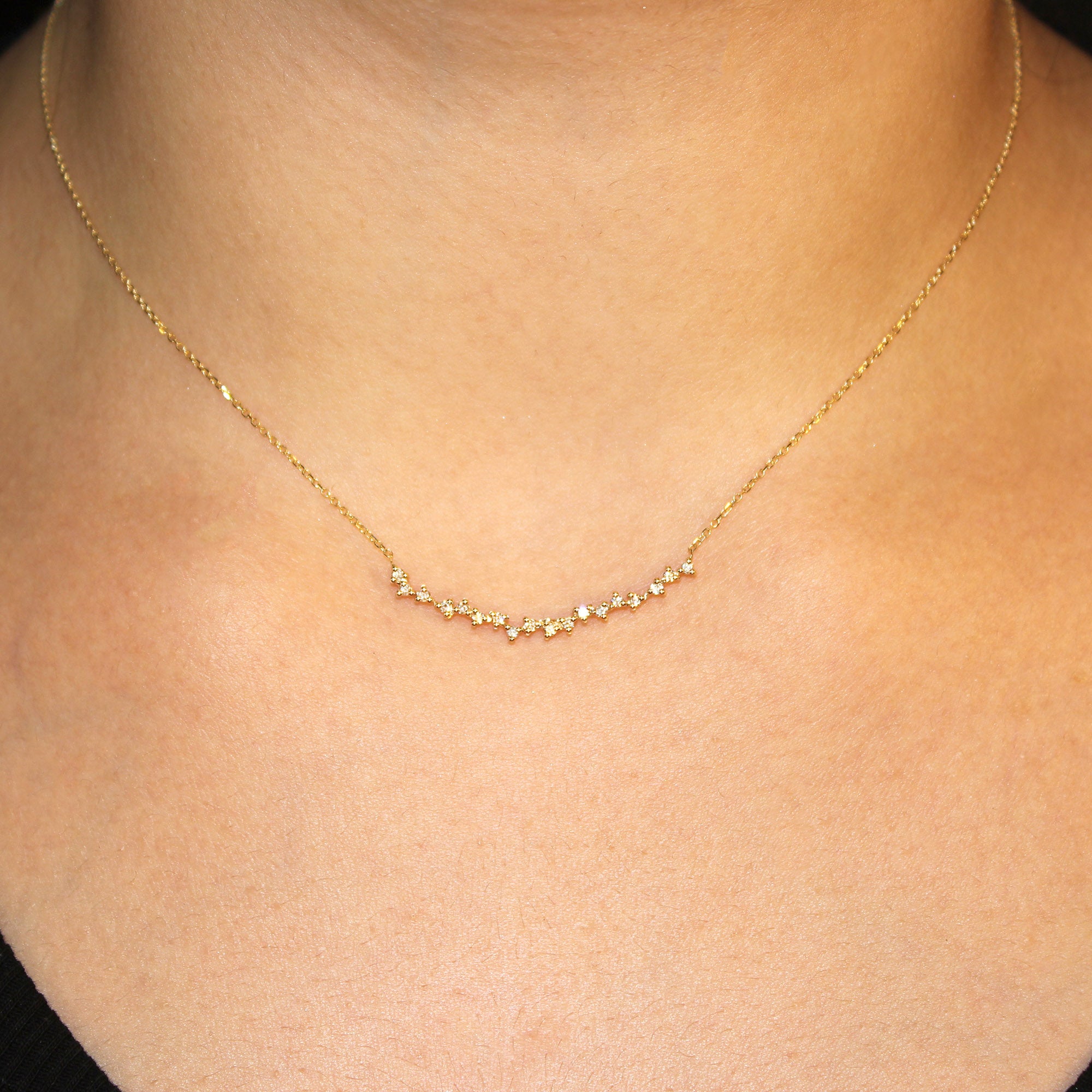 0.27 Carat Curved Cluster Diamond Necklace - Elegant Dainty Gold Pendant for Women - Perfect for Weddings, Anniversaries & Special Occasions