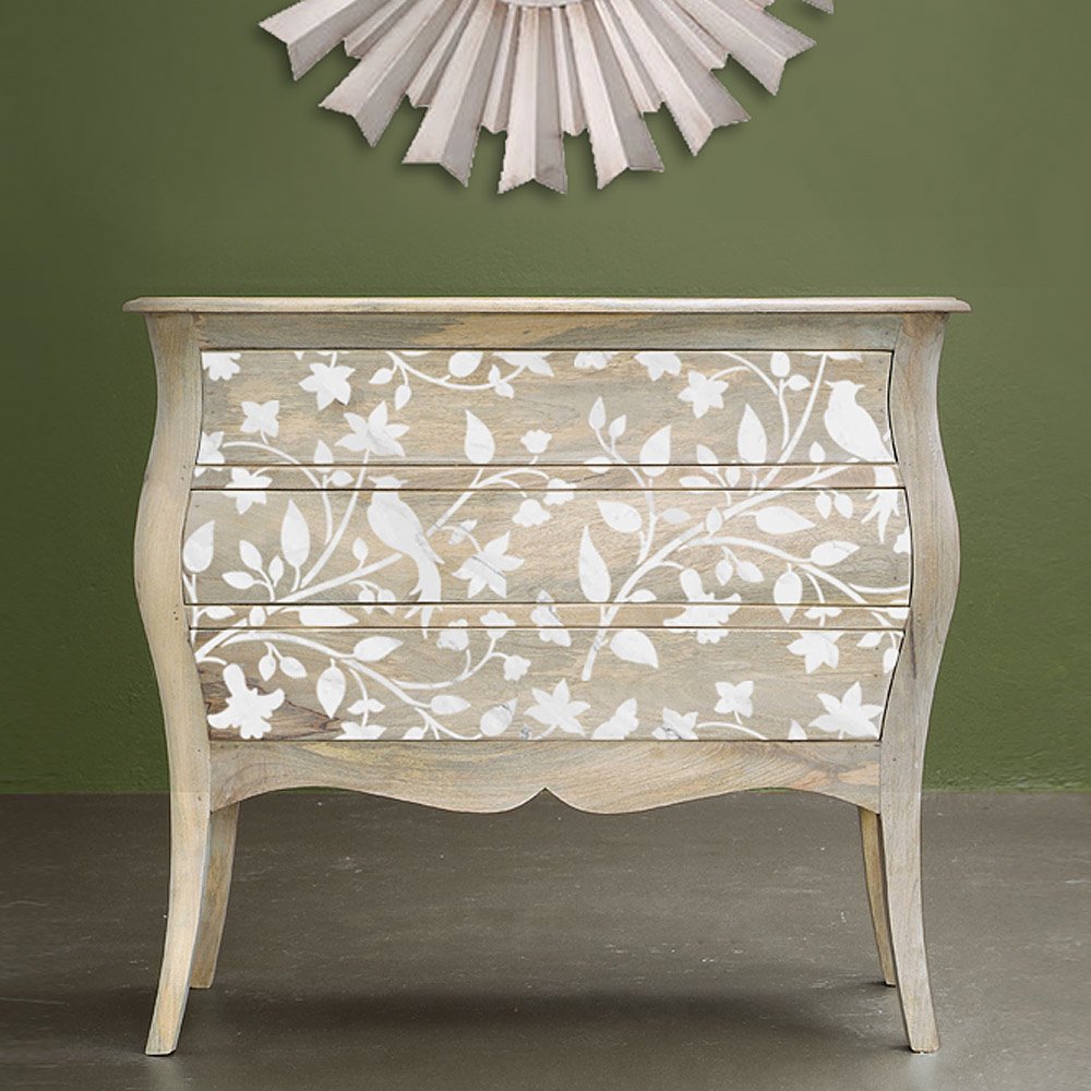 Birds on a Vine Furniture Stencil - DIY Pearl Inlay Design Kit for Wooden Furniture Makeover | Perfect for Home Decor, Cabinets, Tables & DIY Craft Projects