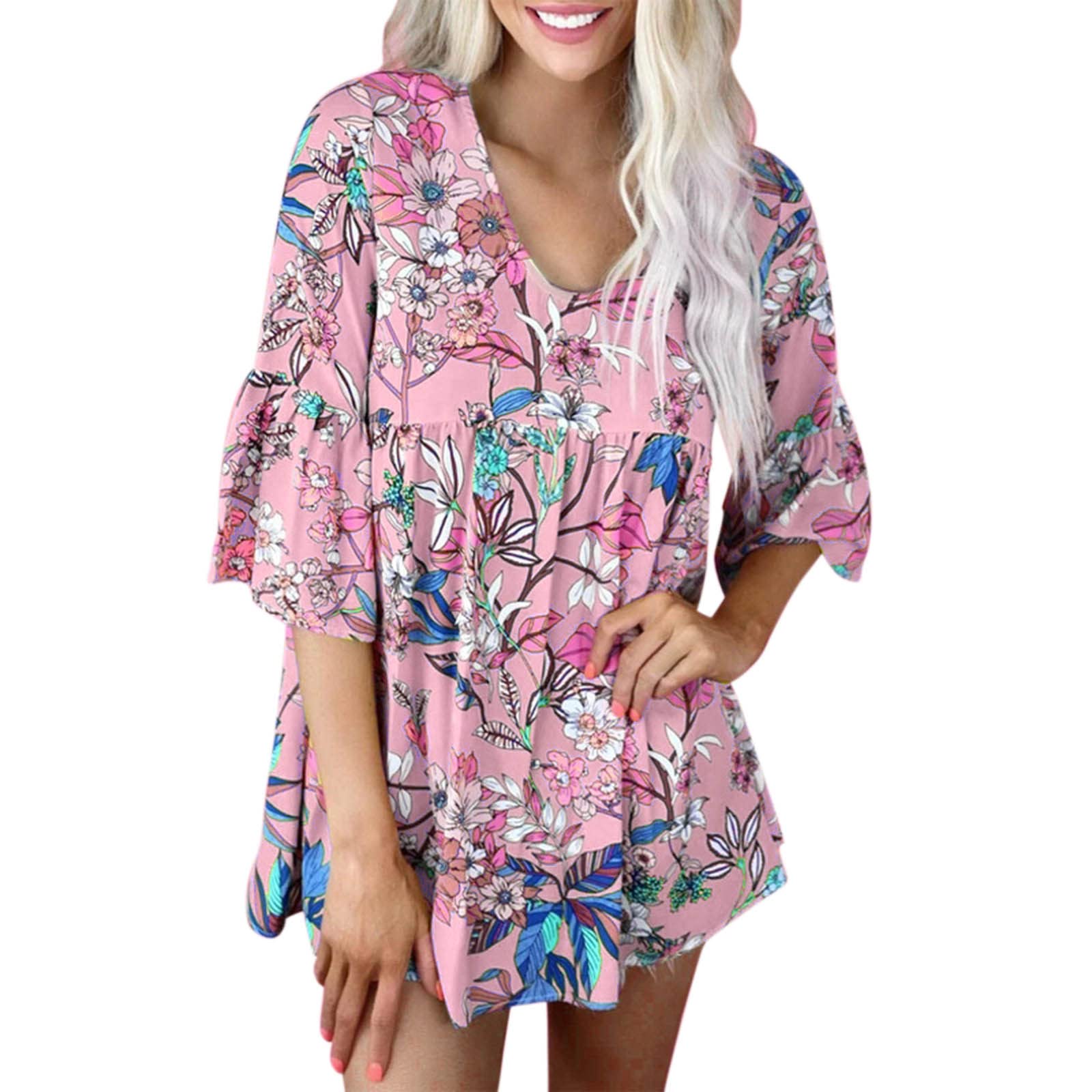 Women's Floral Print Casual T-Shirt - Crew Neck Short Sleeve Summer Top & Long Sleeve Black Shirt | Perfect for Daily Wear, Office, Dating and Vacation Outfits