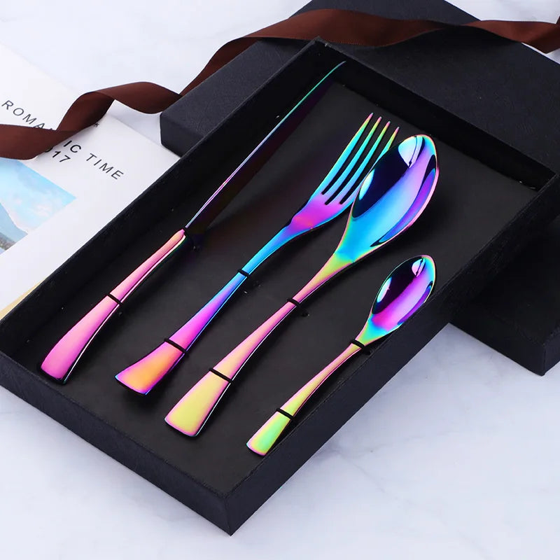 Premium Fire Rainbow Stainless Steel Serving Utensils Set - 5-Piece Kitchen Tools for Cooking, BBQ, Buffet & Party Serving - Durable & Stylish Serving Spoons, Tongs & Ladle for Home & Restaurant Use