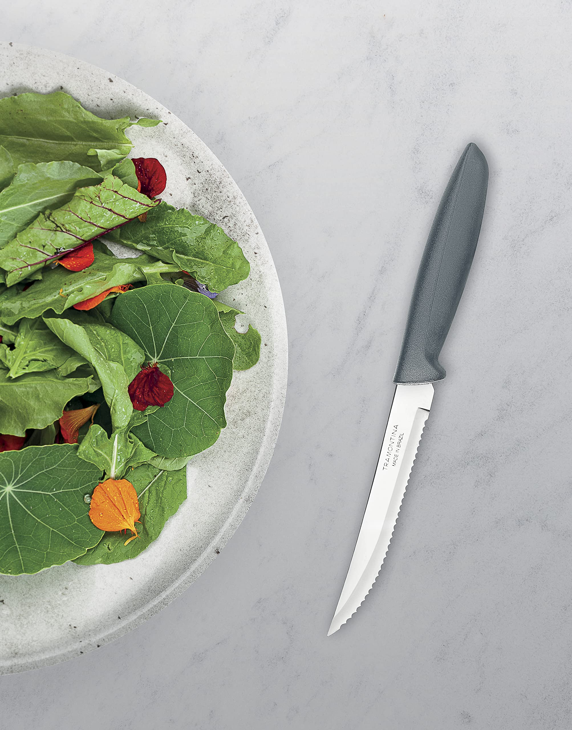 Tramontina 6-Piece Stainless Steel Kitchen Knife Set - Serrated Fruit & Tomato Knife, Vegetable Chopper & Peeler - Multipurpose with Pointed Tip (Grey, Model 23498654) - Perfect for Home Cooking, Meal Prep & Professional Kitchens