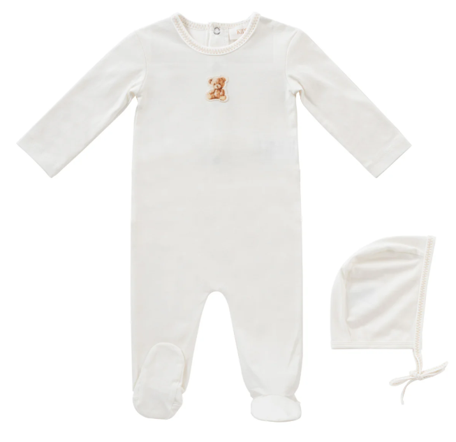Kipp Teddy Stretchie with Bonnet - Newborn to 6 Months | Soft Baby Romper for Cozy Outfits & Photo Shoots