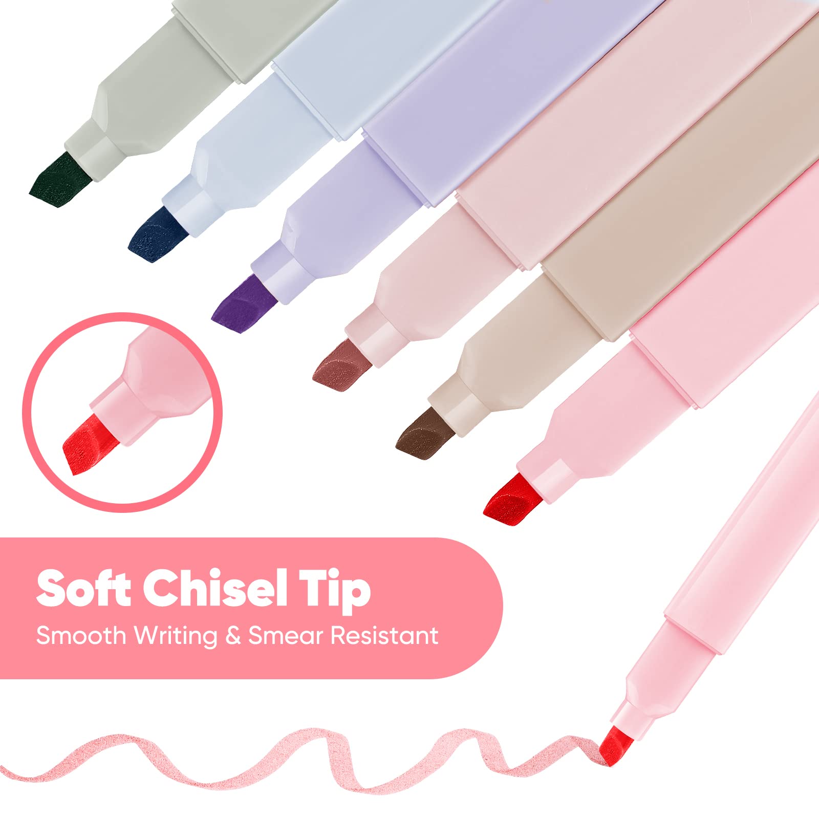 Pastel Highlighters No Bleed - Soft Chisel Tip for Bible Study & Journaling