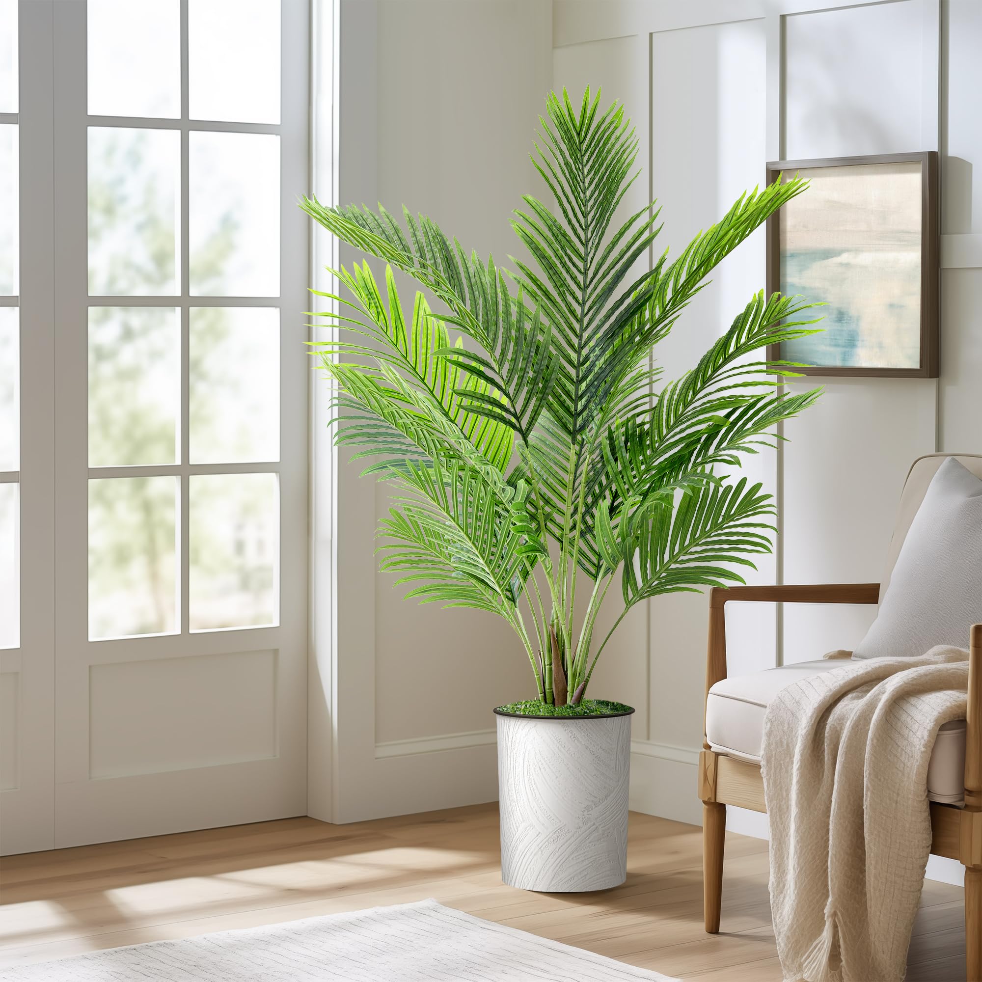 Premium Artificial Areca Palm Tree in White Marble Planter - 57
