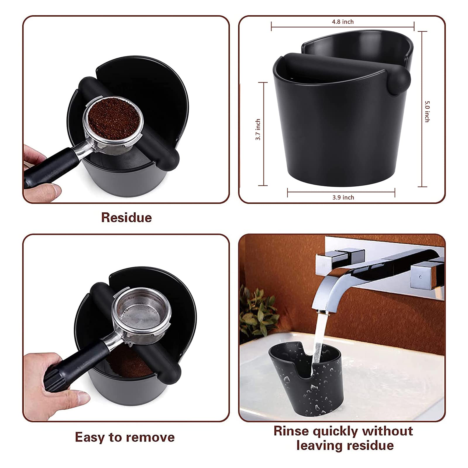 Ailelan 4.8 Inch Espresso Knock Box - Durable Barista Style Coffee Grounds Bin with Shock-Absorbent Design, Removable Knock Bar & Non-Slip Base - Perfect for Home & Commercial Coffee Stations (Round)