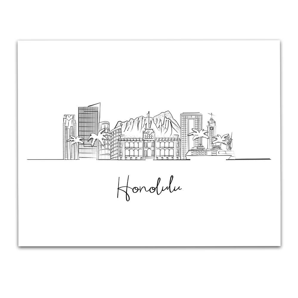 Hawaii Wall Decor - Honolulu Skyline Canvas Art Print, Motivational Office Wall Art, Farmhouse & Modern Living Room Wall Decor for Men & Bedroom, US Wall Hangings - Perfect for Home, Office & Gifts
