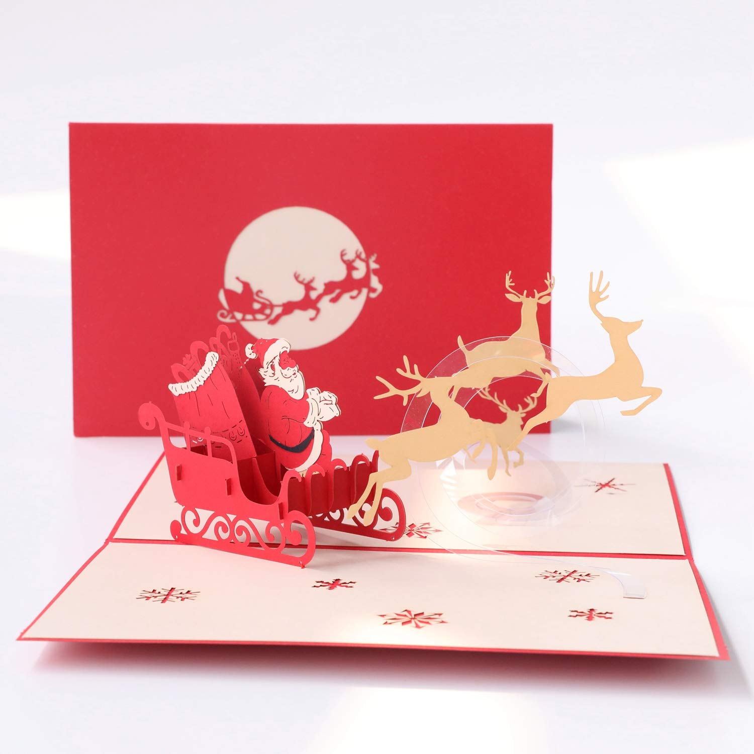 Christmas Popup Cards - Santa & Deer Handmade Holiday Greeting Cards for Xmas Gifts