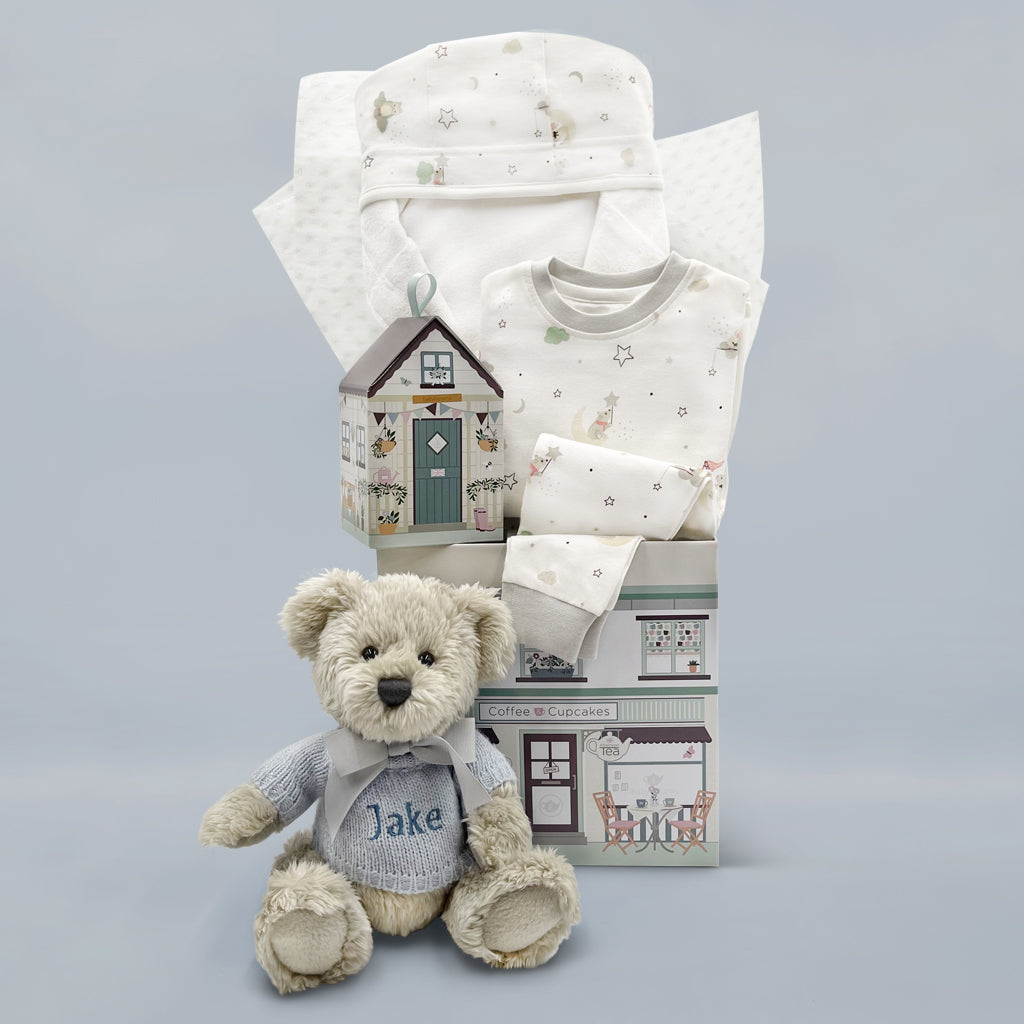 Berkeley's Little Love Baby Bath & Bedtime Gift Hamper Set - Soft Blue Cotton Hooded Towel, Washcloths & Sleep Accessories | Perfect Newborn Shower Present & Nursery Essentials