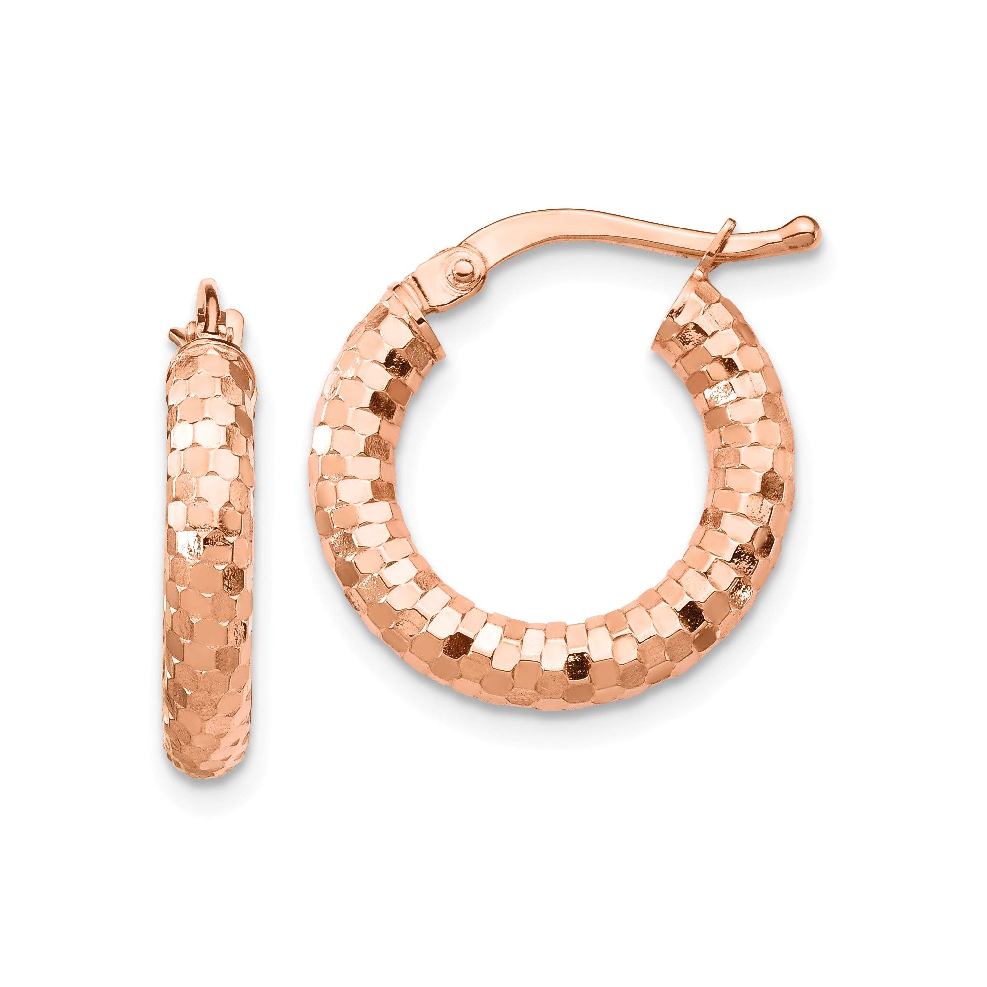 14K Rose Gold 3x10mm Diamond-Cut Hoop Earrings for Women - Dainty Everyday Jewelry Gift for Her - Perfect for Work, Date Night & Special Occasions