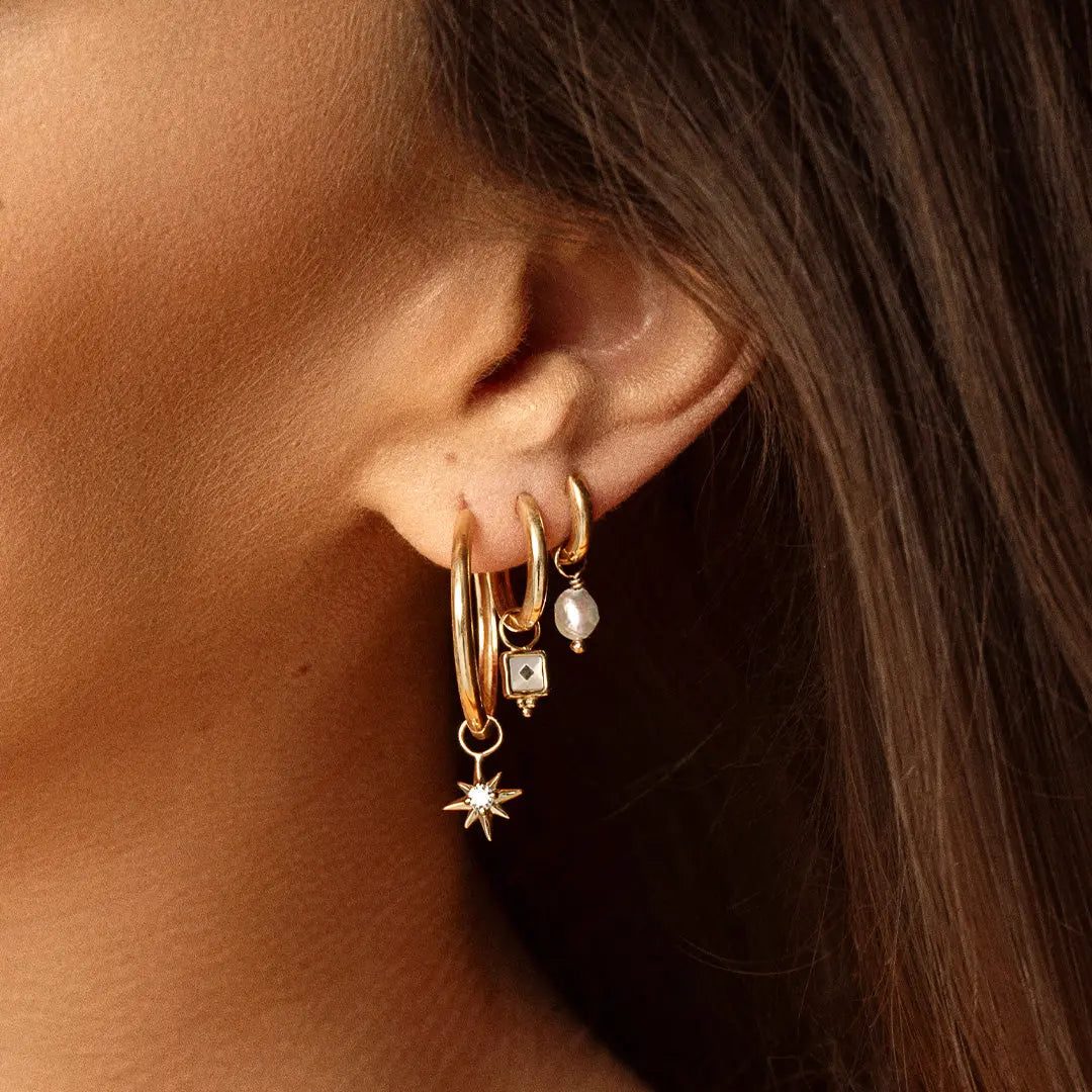 Pearl Hoop Charm Earrings with Stone of Potential - Set of 2 Dainty Boho Jewelry for Women - Perfect for Weddings, Date Nights & Everyday Elegance