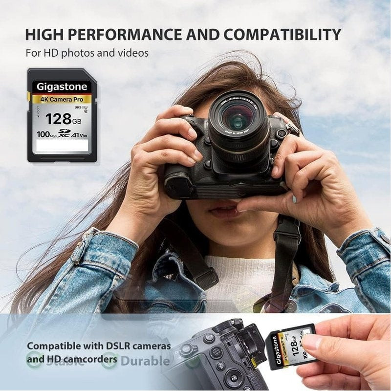Gigastone 128GB or 256GB SDXC V30 UHS-I Memory Card - High Speed for DSLR Cameras, Drones, and 4K Video Recording