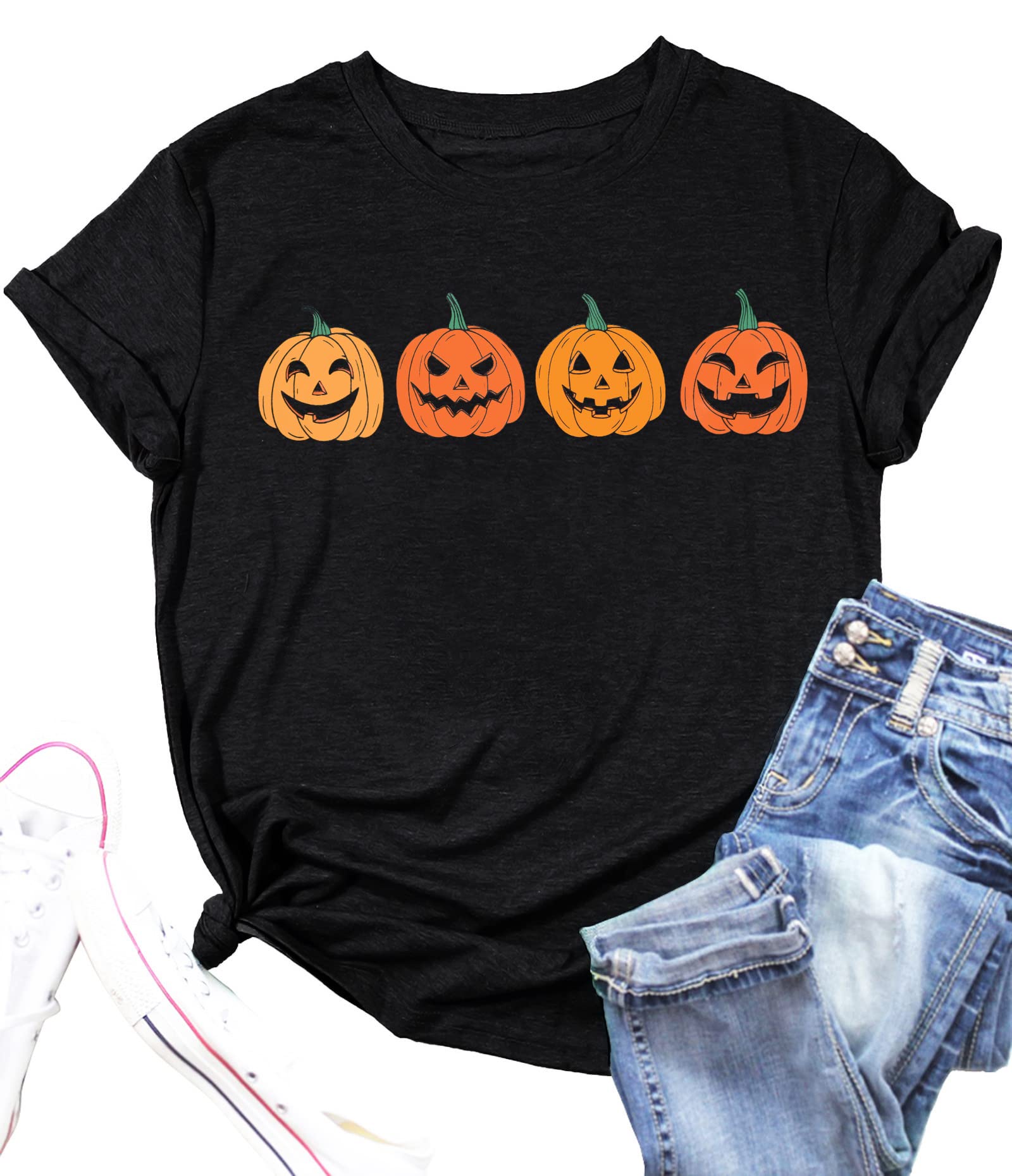 Pumpkin Halloween Shirt for Women - Cute Fall Graphic Tee with Short Sleeves - Perfect Thanksgiving Gift for Autumn Parties & Seasonal Outfits