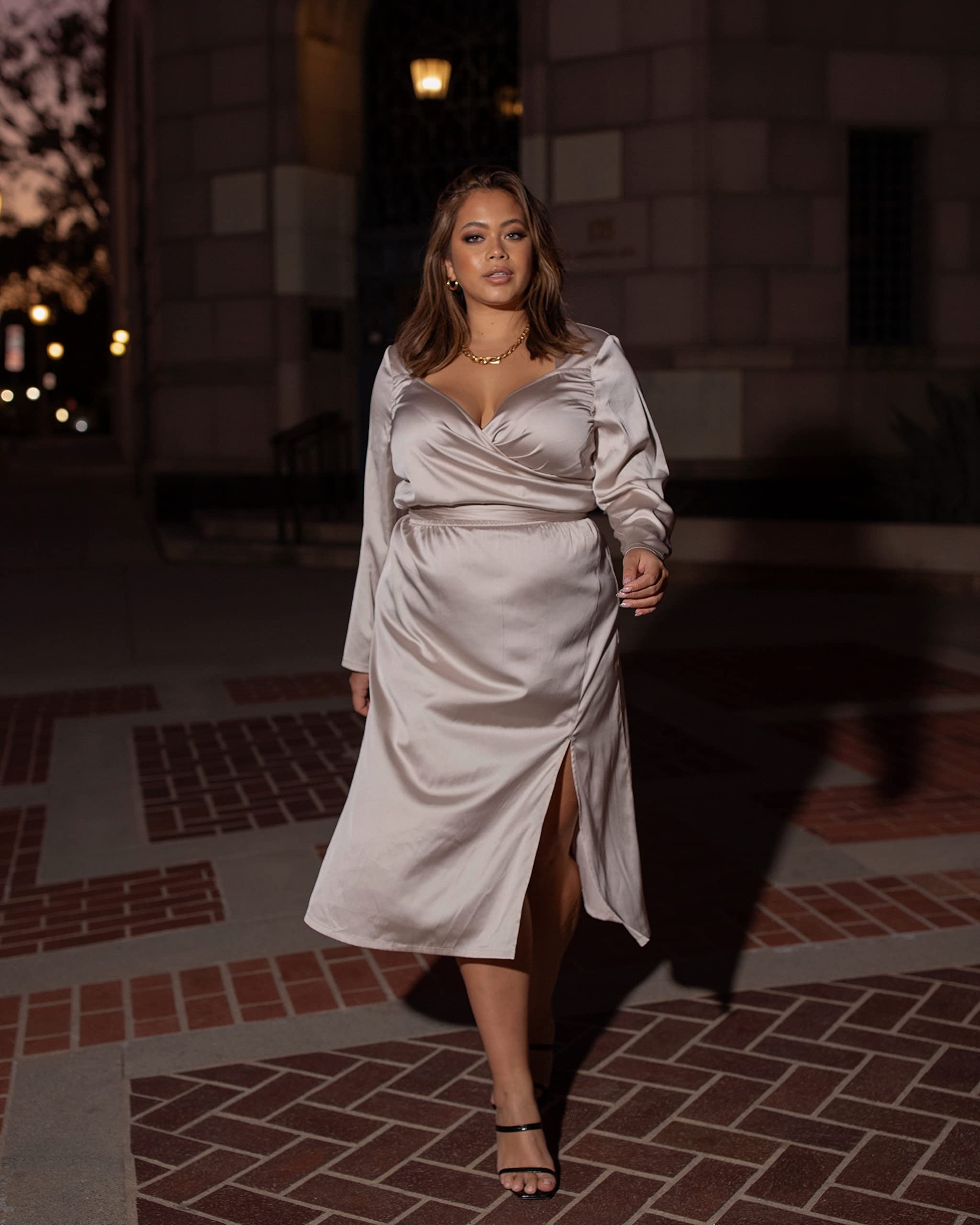 The Drop Women's Sliver Cloud Faux Wrap Dress by @catieli - Elegant Casual & Party Wear for Women | Perfect for Date Night, Office, and Special Occasions