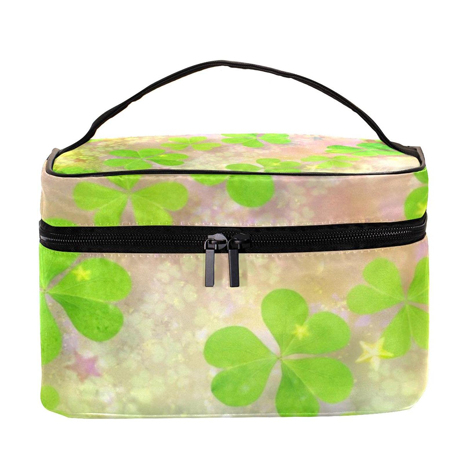 Eco-Friendly Green Leaves Print Large Travel Makeup Bag - Waterproof Cosmetic Organizer with Zipper for Women & Girls | Perfect for Vacation, Gym, and Daily Essentials Storage